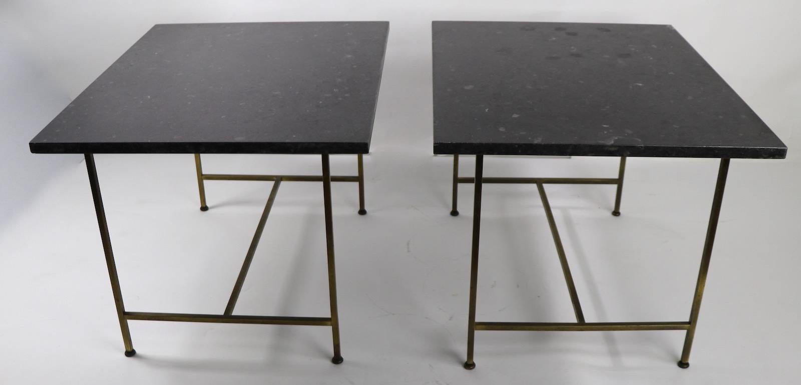 Pair of Brass and Marble End Tables by Paul McCobb 8