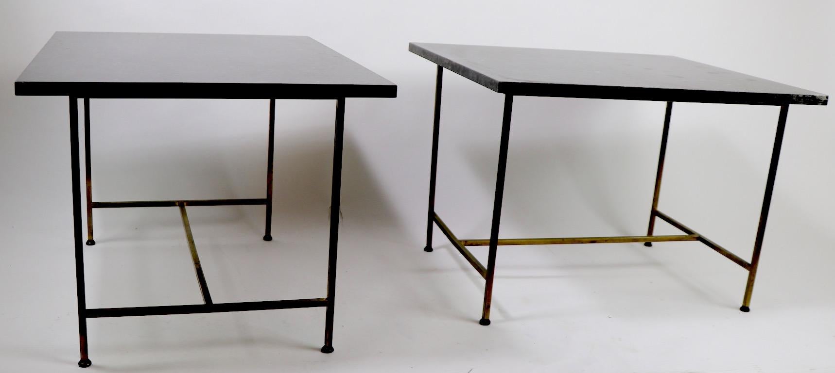Mid-Century Modern Pair of Brass and Marble End Tables by Paul McCobb