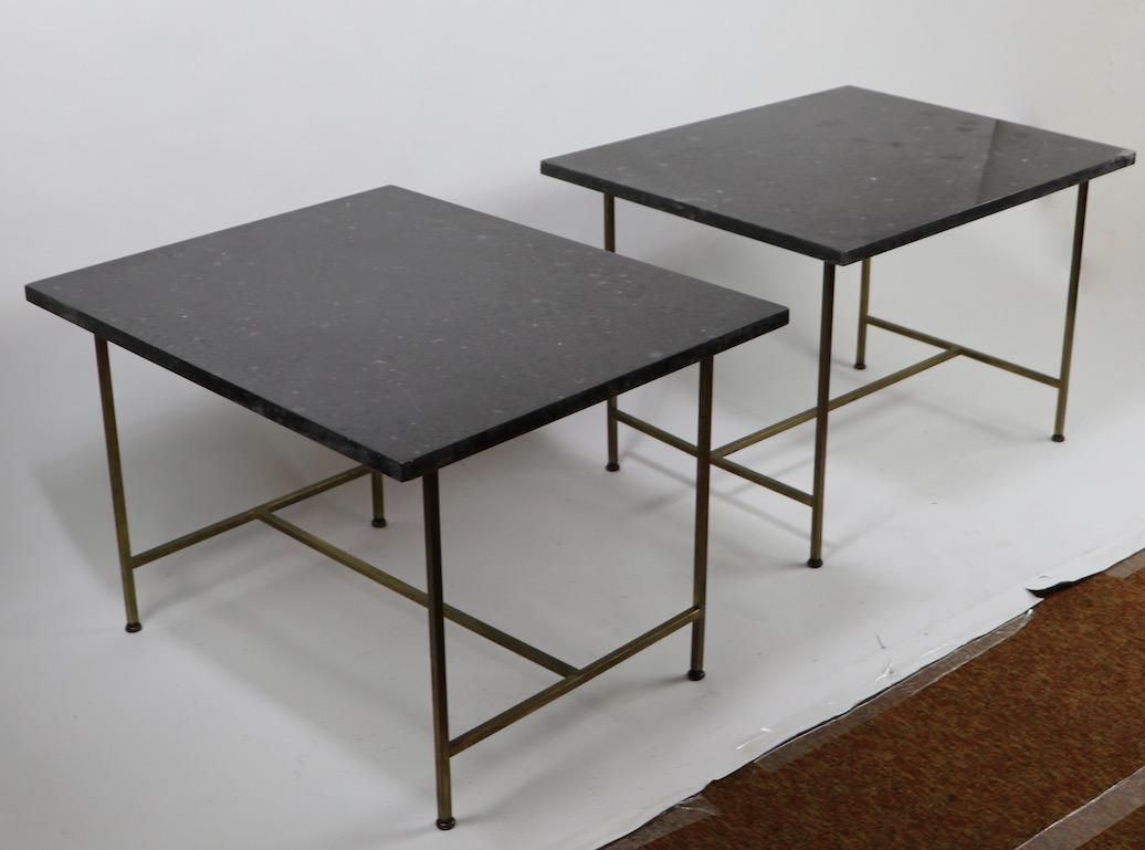 American Pair of Brass and Marble End Tables by Paul McCobb