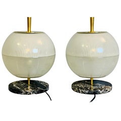Pair of Brass and Marble Table Lamps from Galassia, 1964, Italy