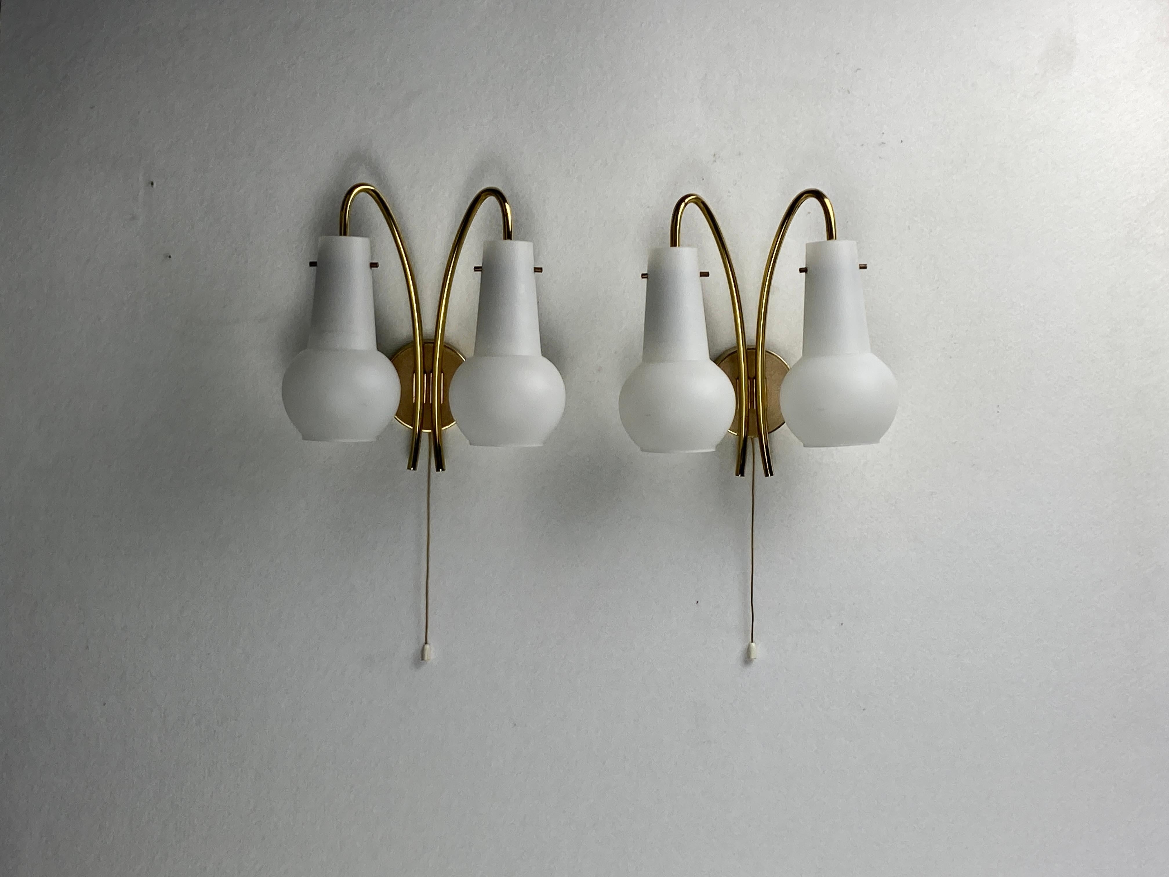 Pair brass and opaline wall sconces or bedside lamps, Austria 1950s For Sale 5