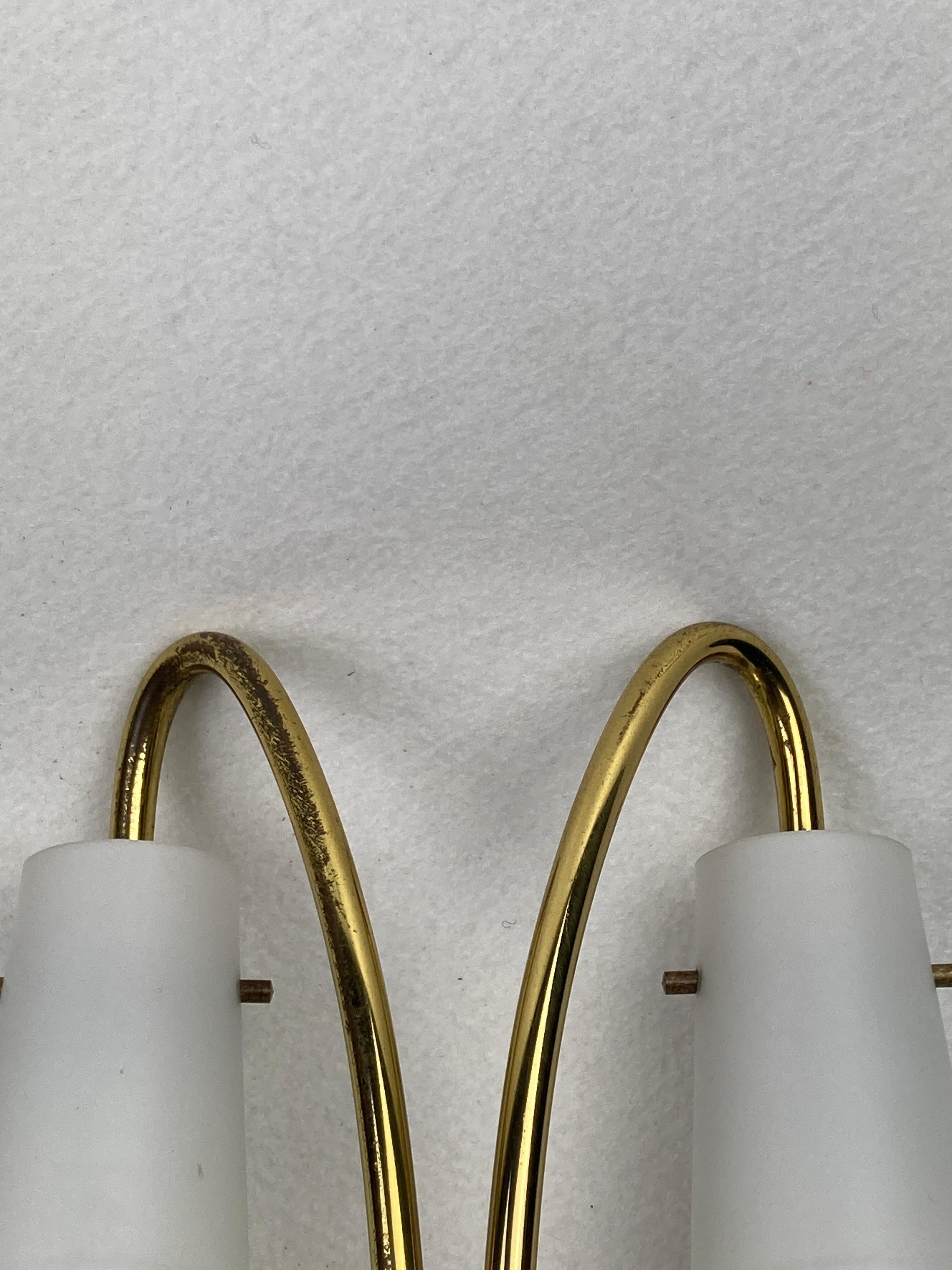 Pair brass and opaline wall sconces or bedside lamps, Austria 1950s For Sale 7