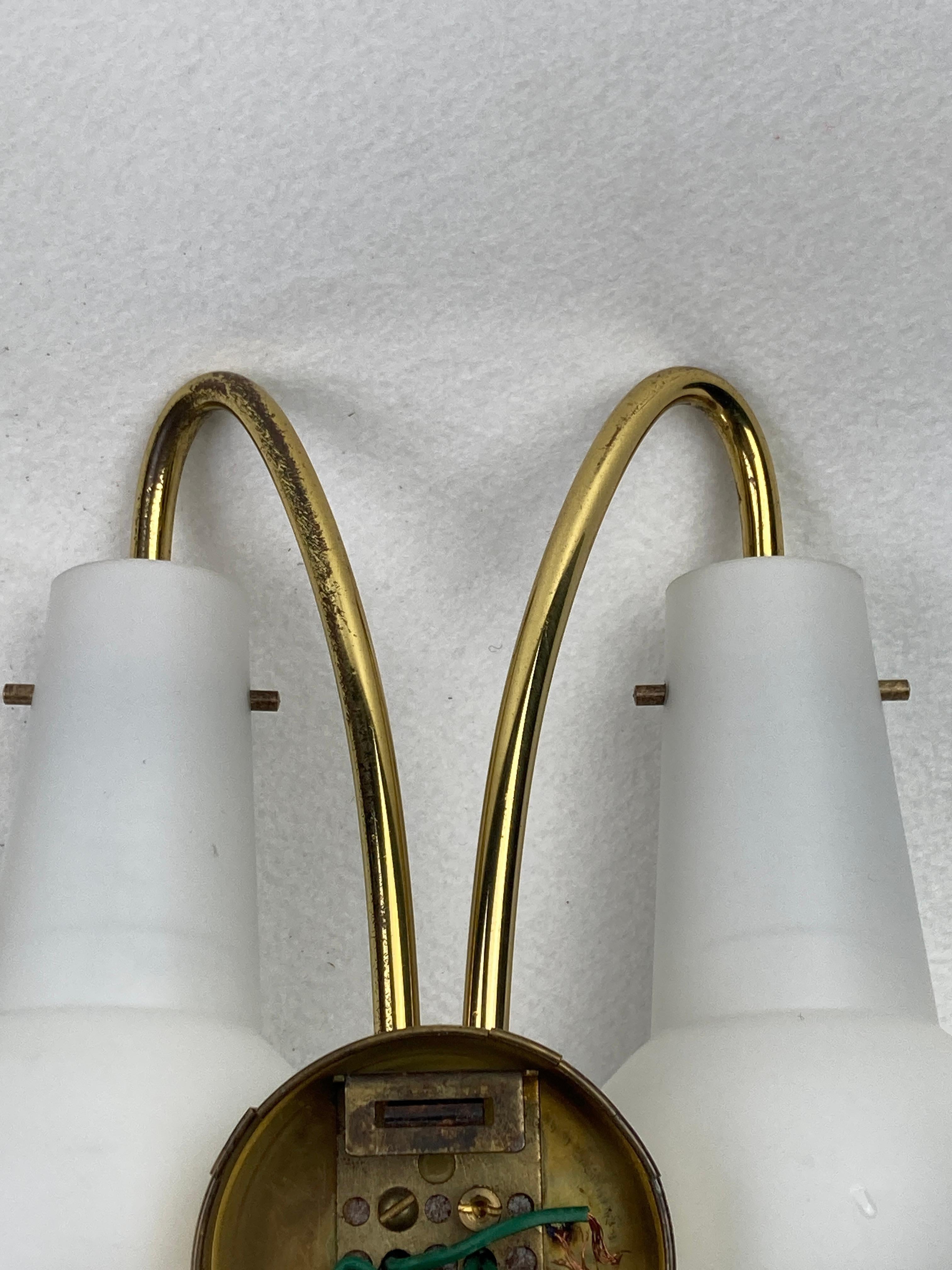 Pair brass and opaline wall sconces or bedside lamps, Austria 1950s For Sale 8