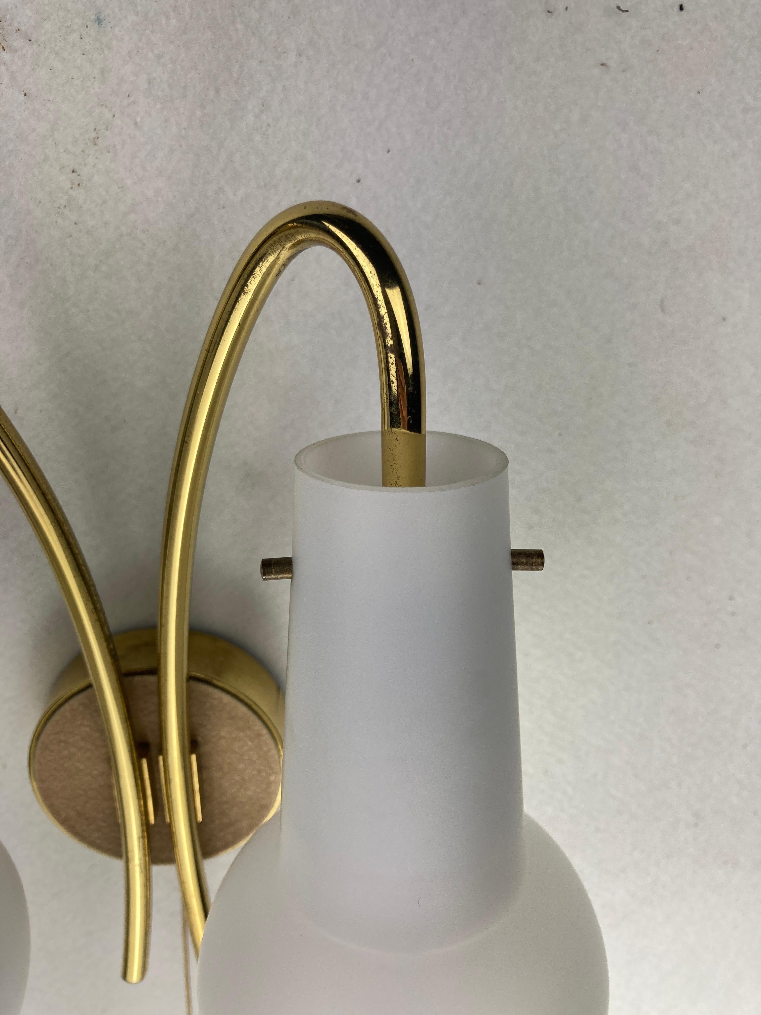 Pair brass and opaline wall sconces or bedside lamps, Austria 1950s For Sale 1