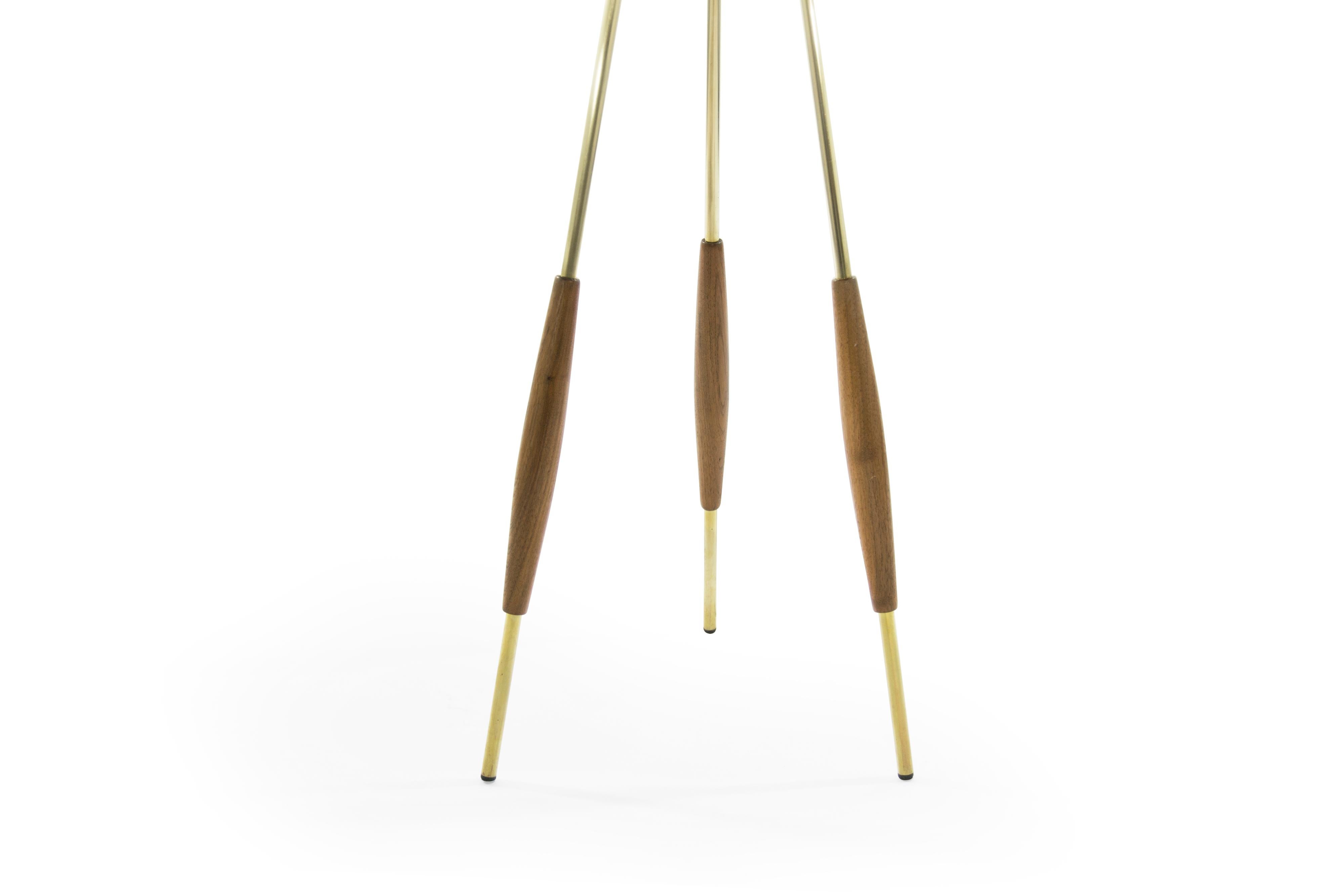 20th Century Pair of Brass and Walnut Tripod Floor Lamps by Gerald Thurston, 1960s