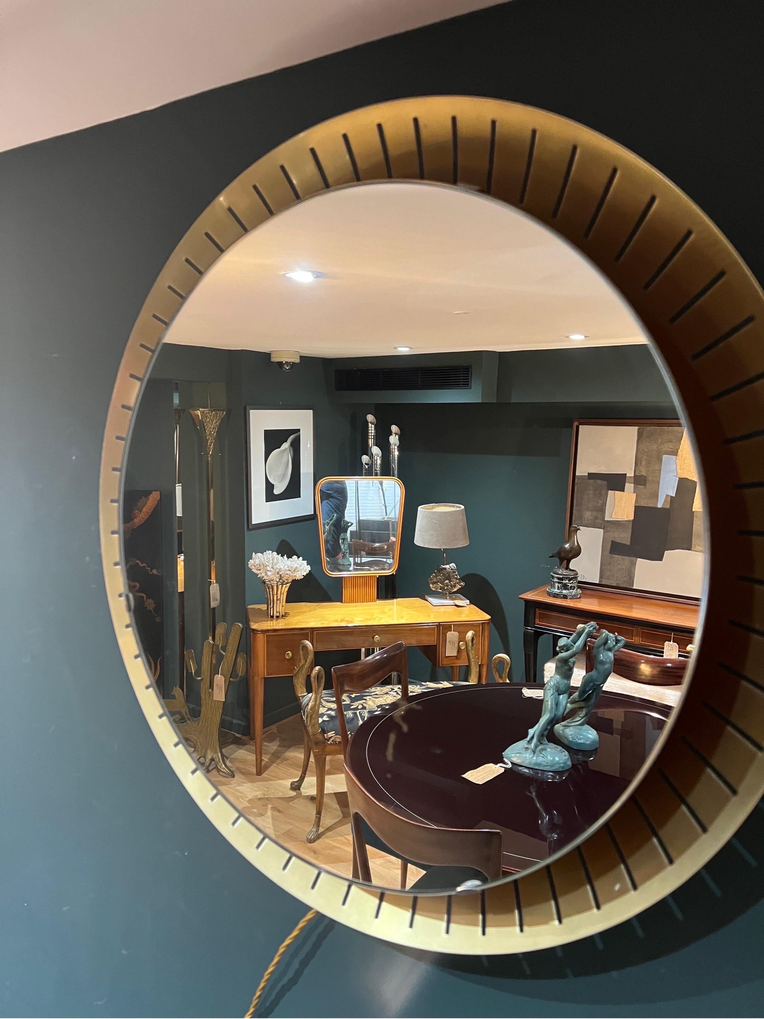 Mid-20th Century Pair brass backlit circular mirrors  For Sale