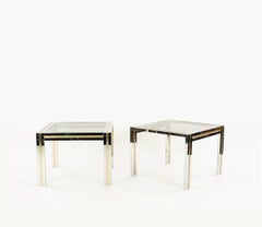 Pair Brass Chrome and Glass Side Tables in the style of Willy Rizzo