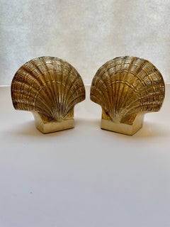 Pair Brass Clam Shell Seashell Bookends