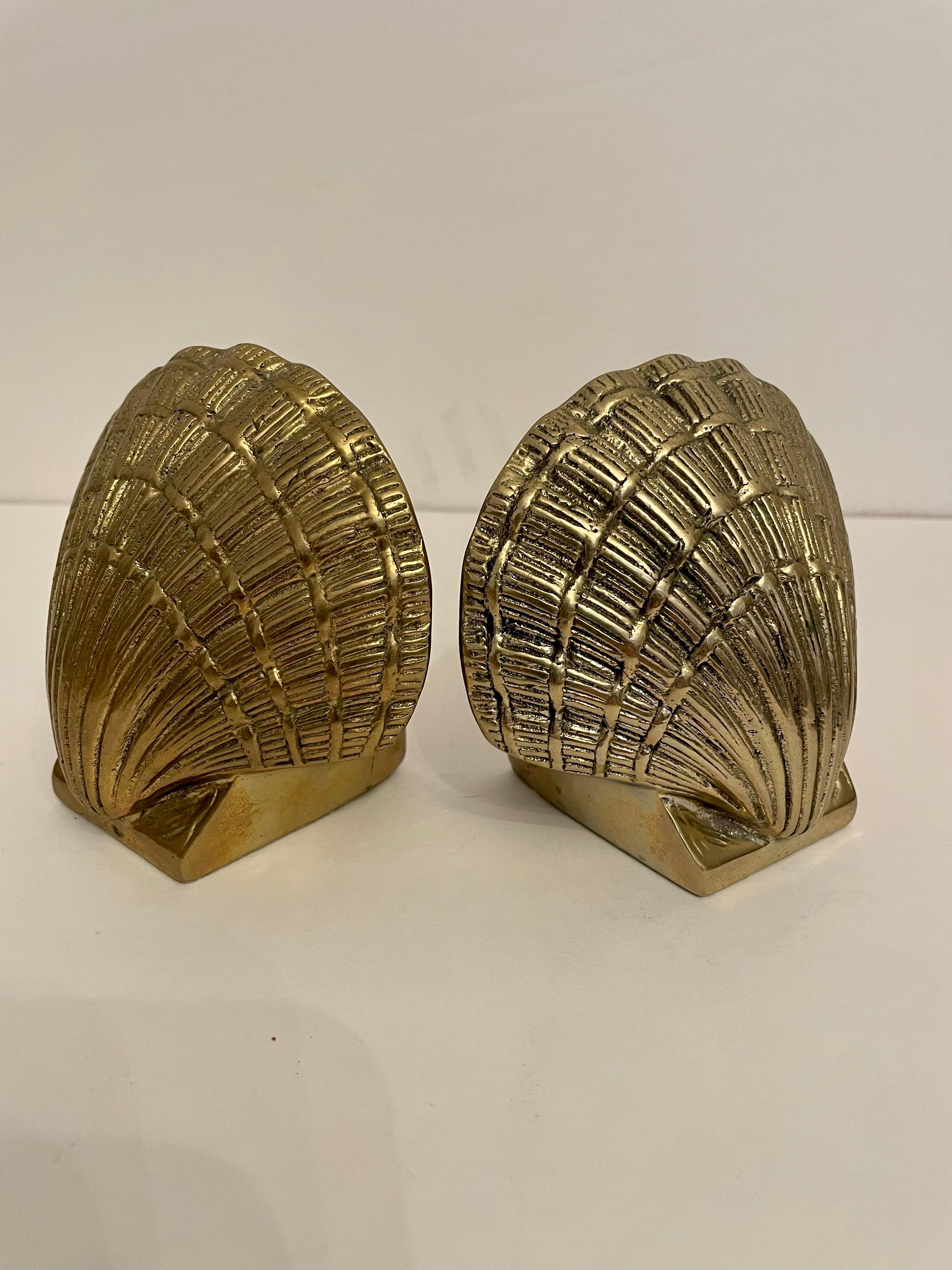 American Pair Brass Clam Shell Seashell Bookends