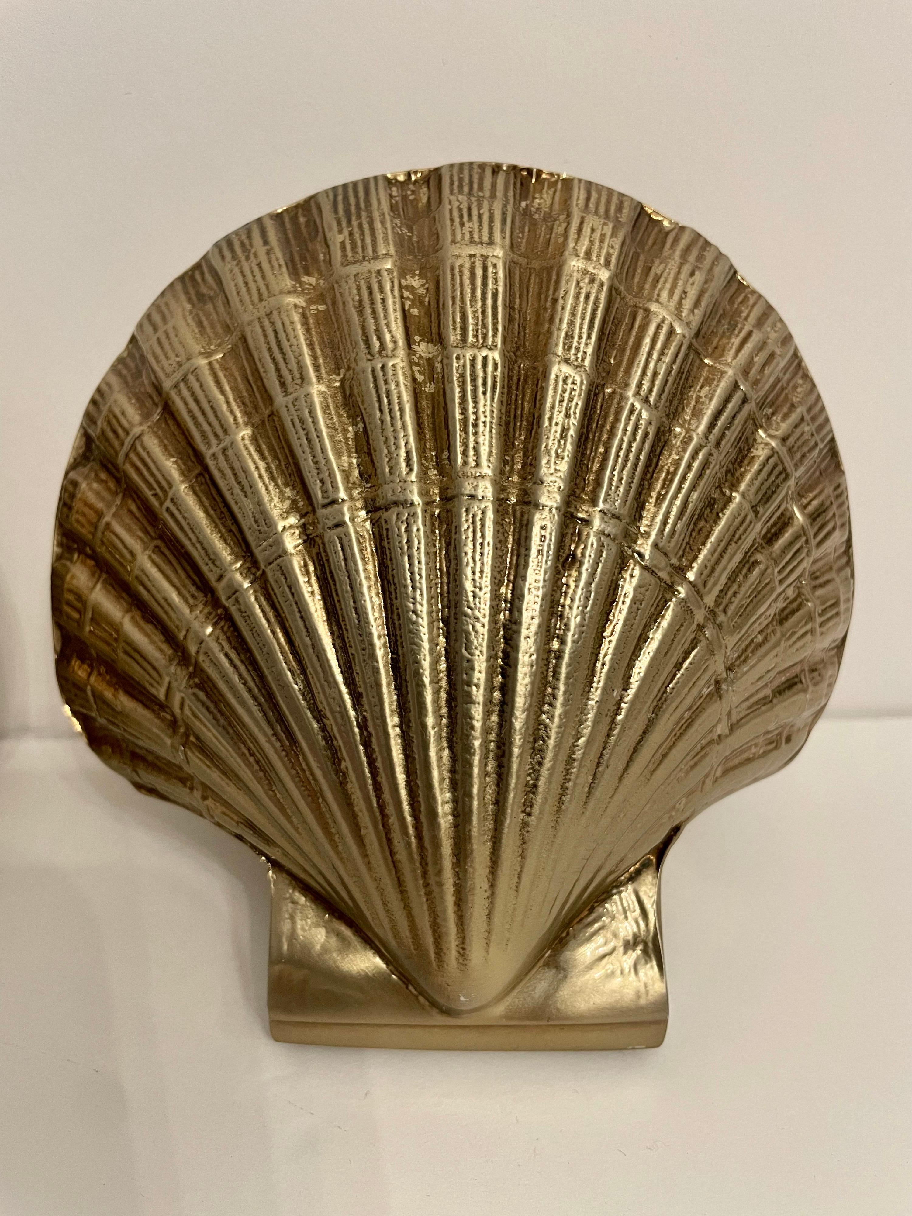 American Pair Brass Clam Shell Seashell Bookends