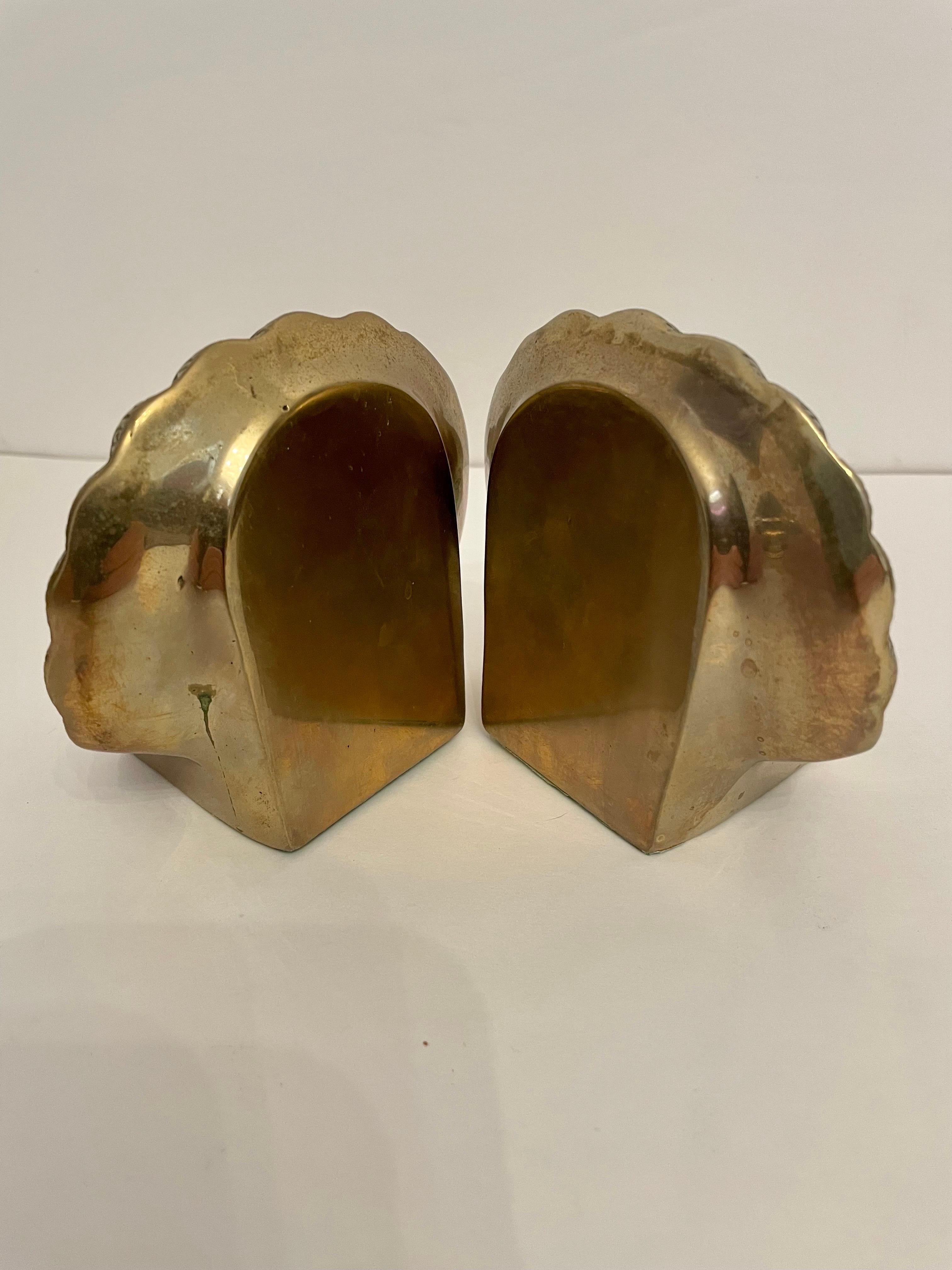 Cast Pair Brass Clam Shell Seashell Bookends