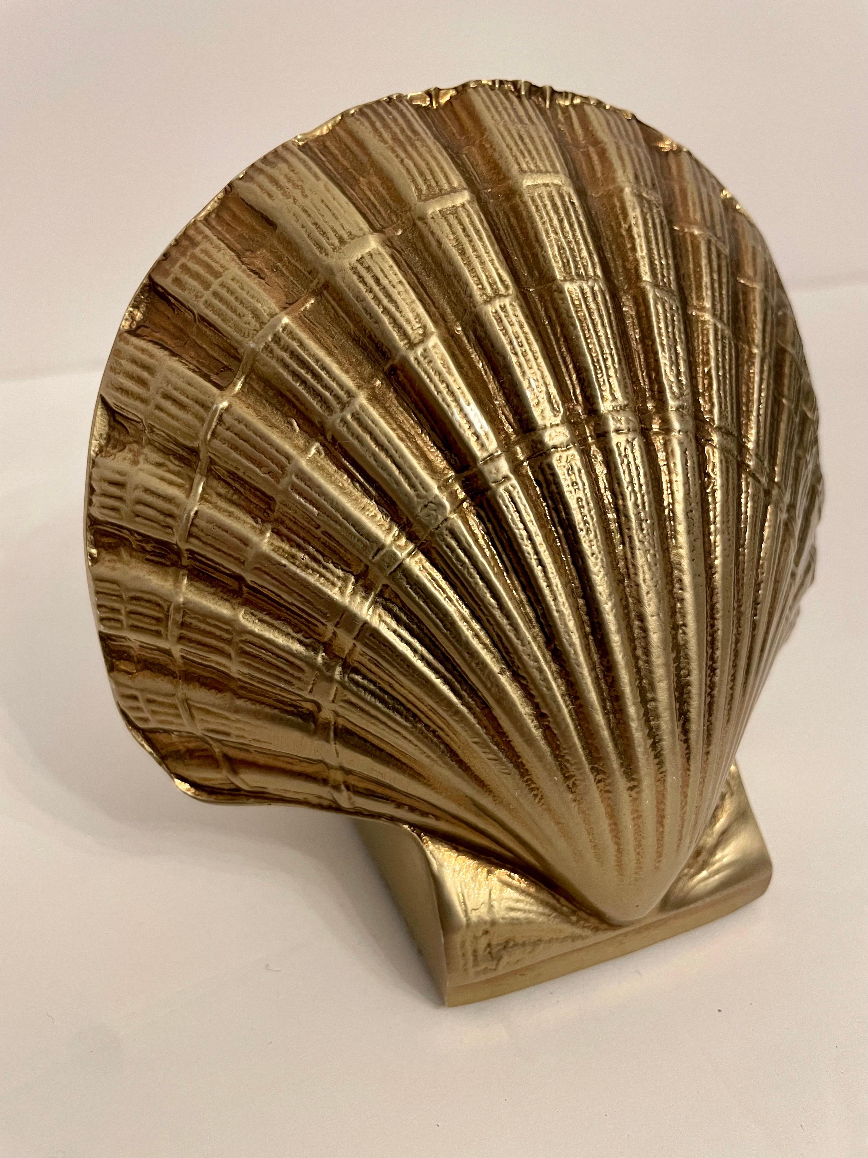 Cast Pair Brass Clam Shell Seashell Bookends