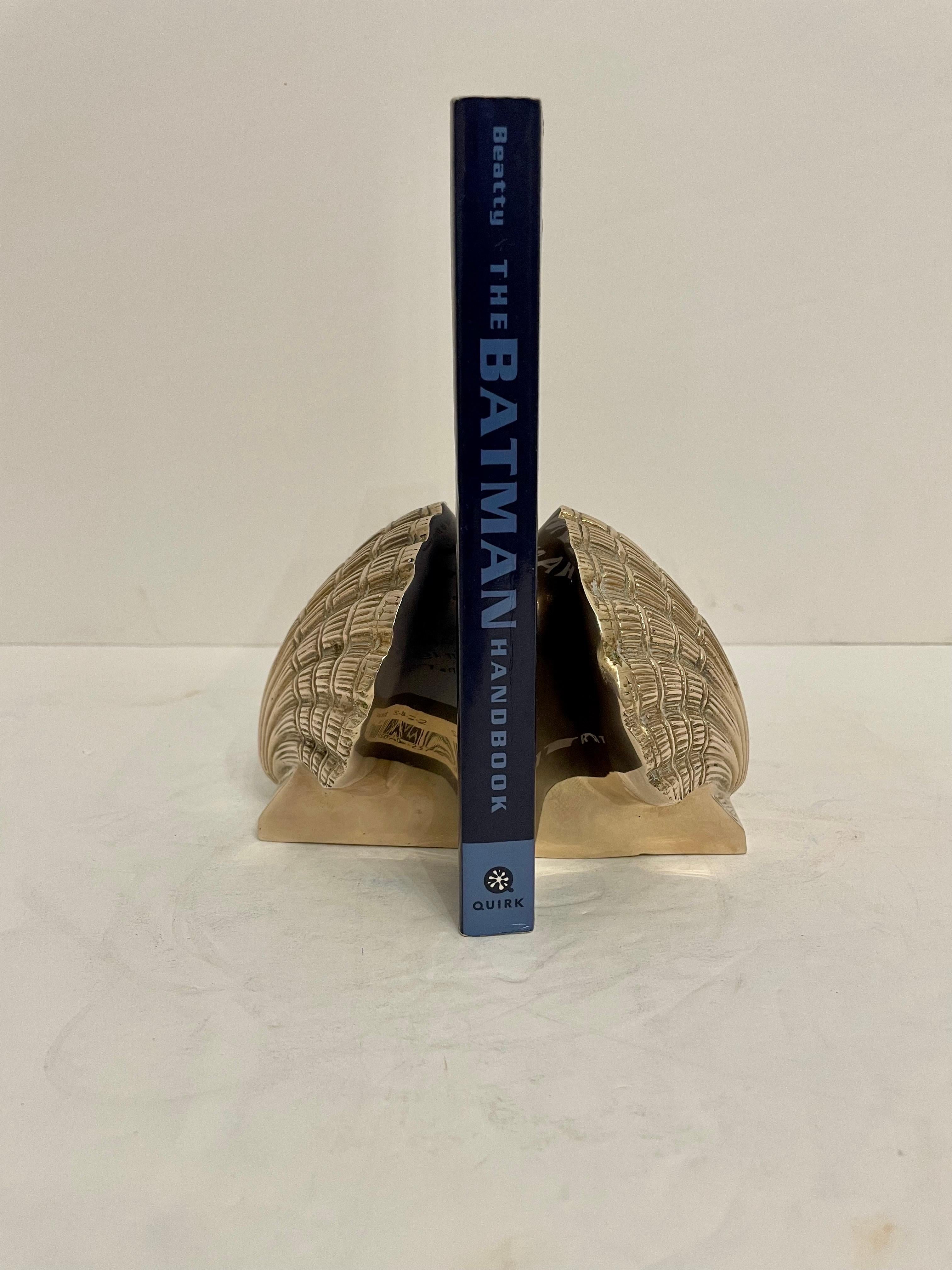 20th Century Pair Brass Clam Shell Seashell Bookends