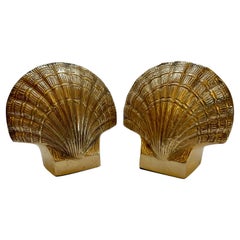 Pair Brass Clam Shell Seashell Bookends