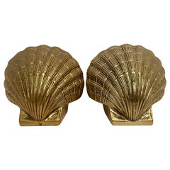 Pair Brass Clam Shell Seashell Bookends