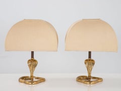 Pair Brass Cobra Table Lamps