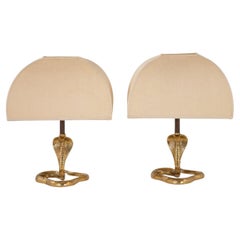 Pair Brass Cobra Table Lamps