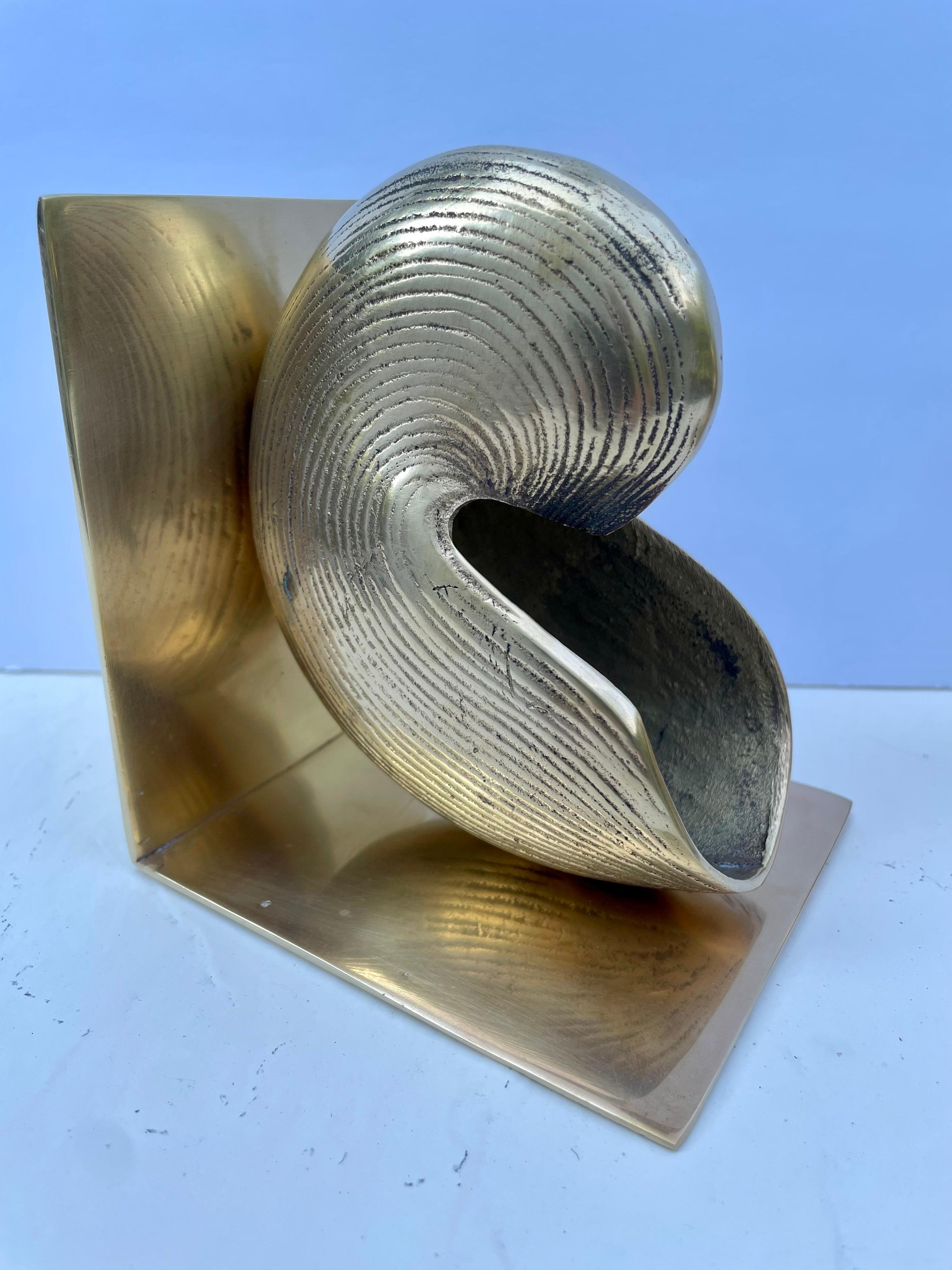 Pair Brass Conch Seashell Nautilus Bookends 4