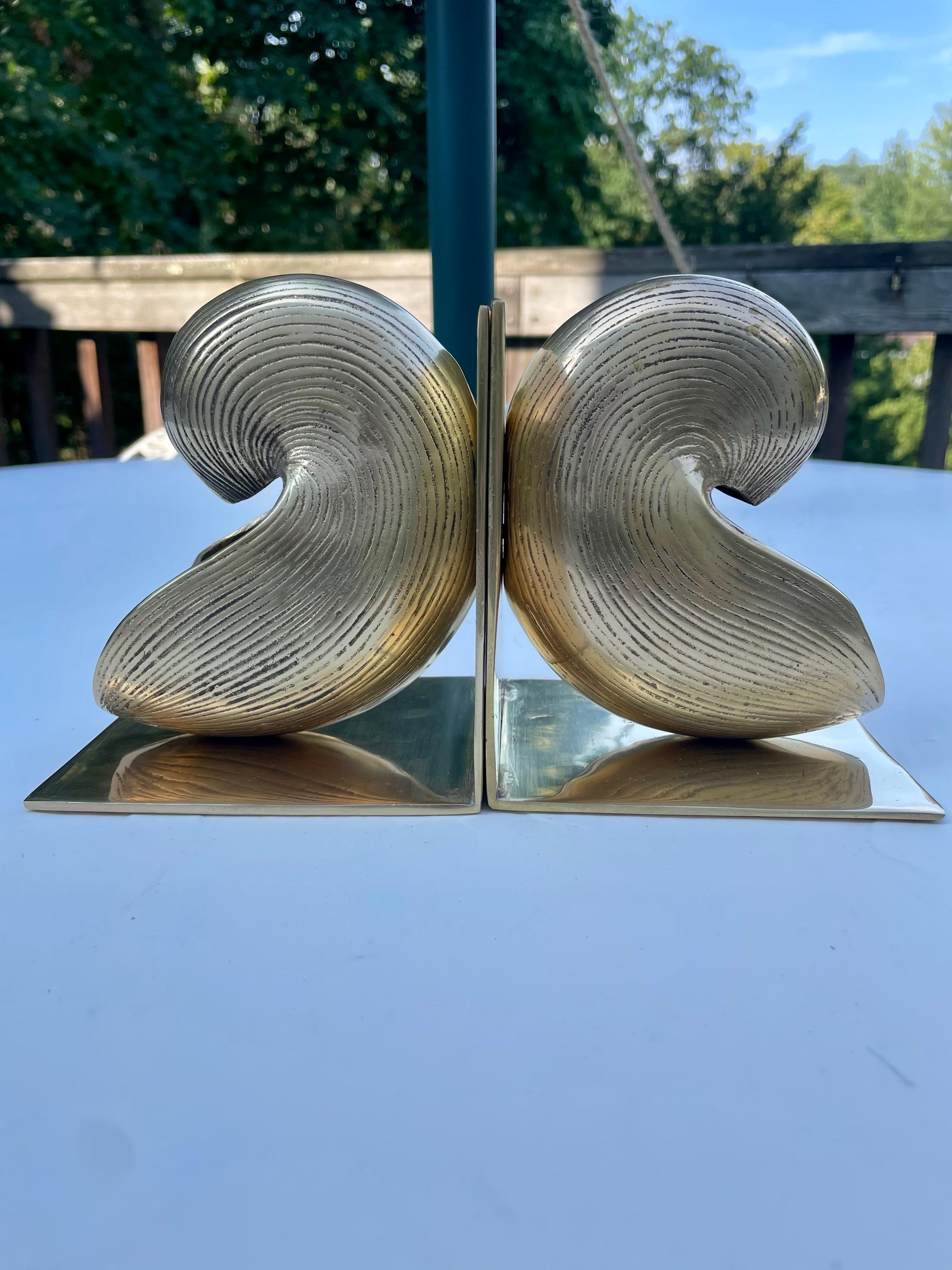 Cast Pair Brass Conch Seashell Nautilus Bookends