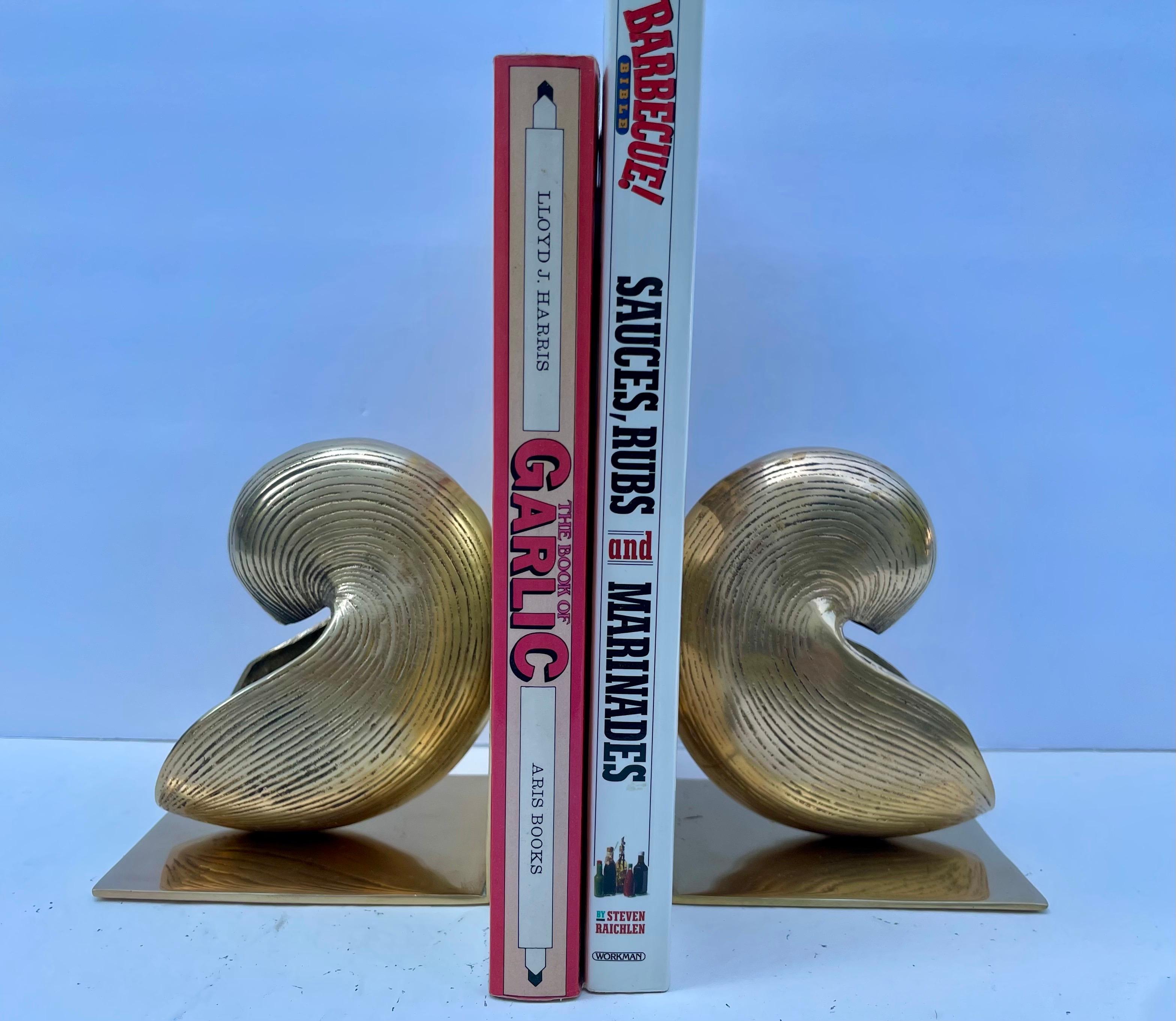 Pair Brass Conch Seashell Nautilus Bookends 1