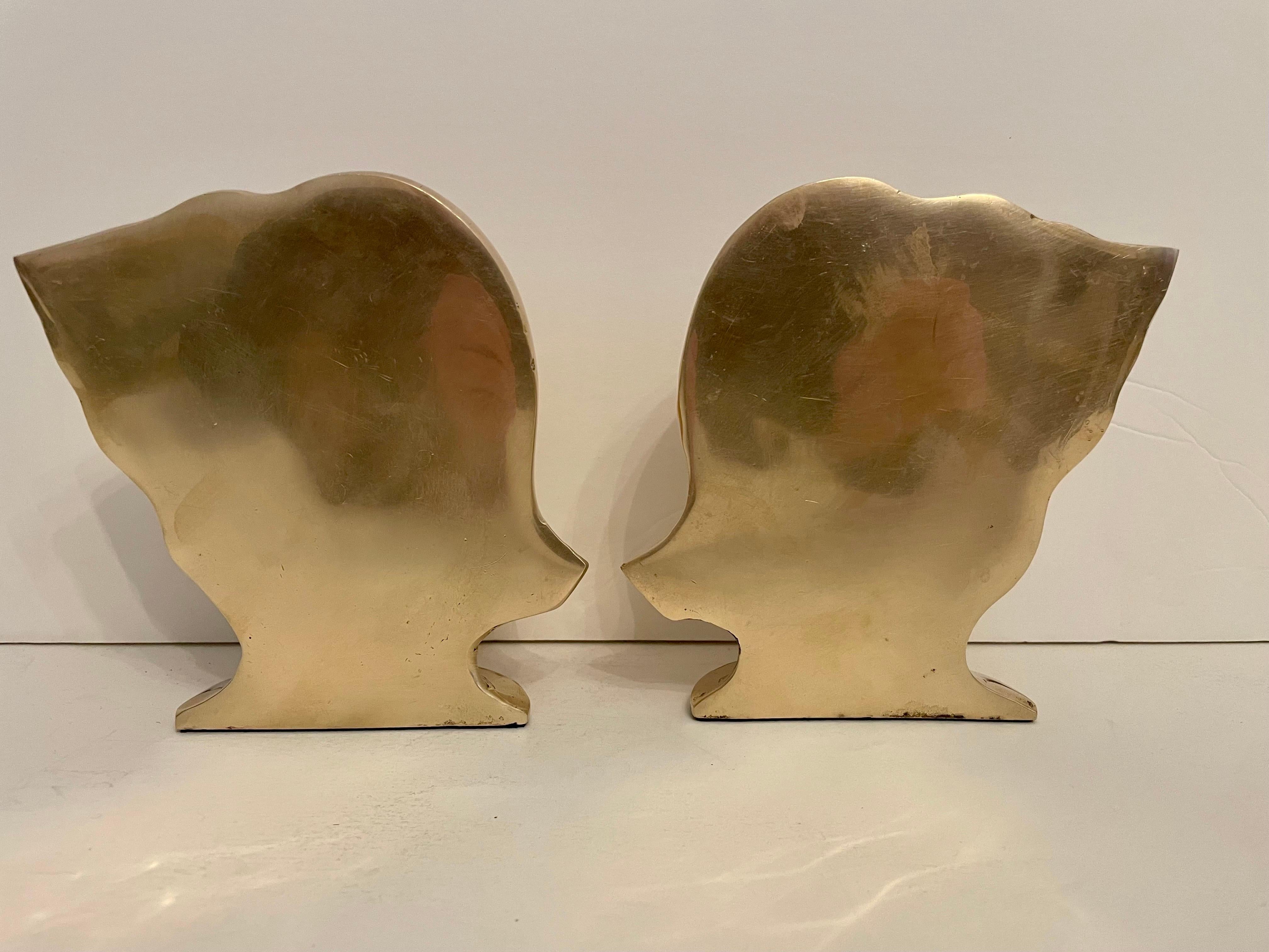 Cast Pair Brass Conch Shell Seashell Nautilus Bookends For Sale
