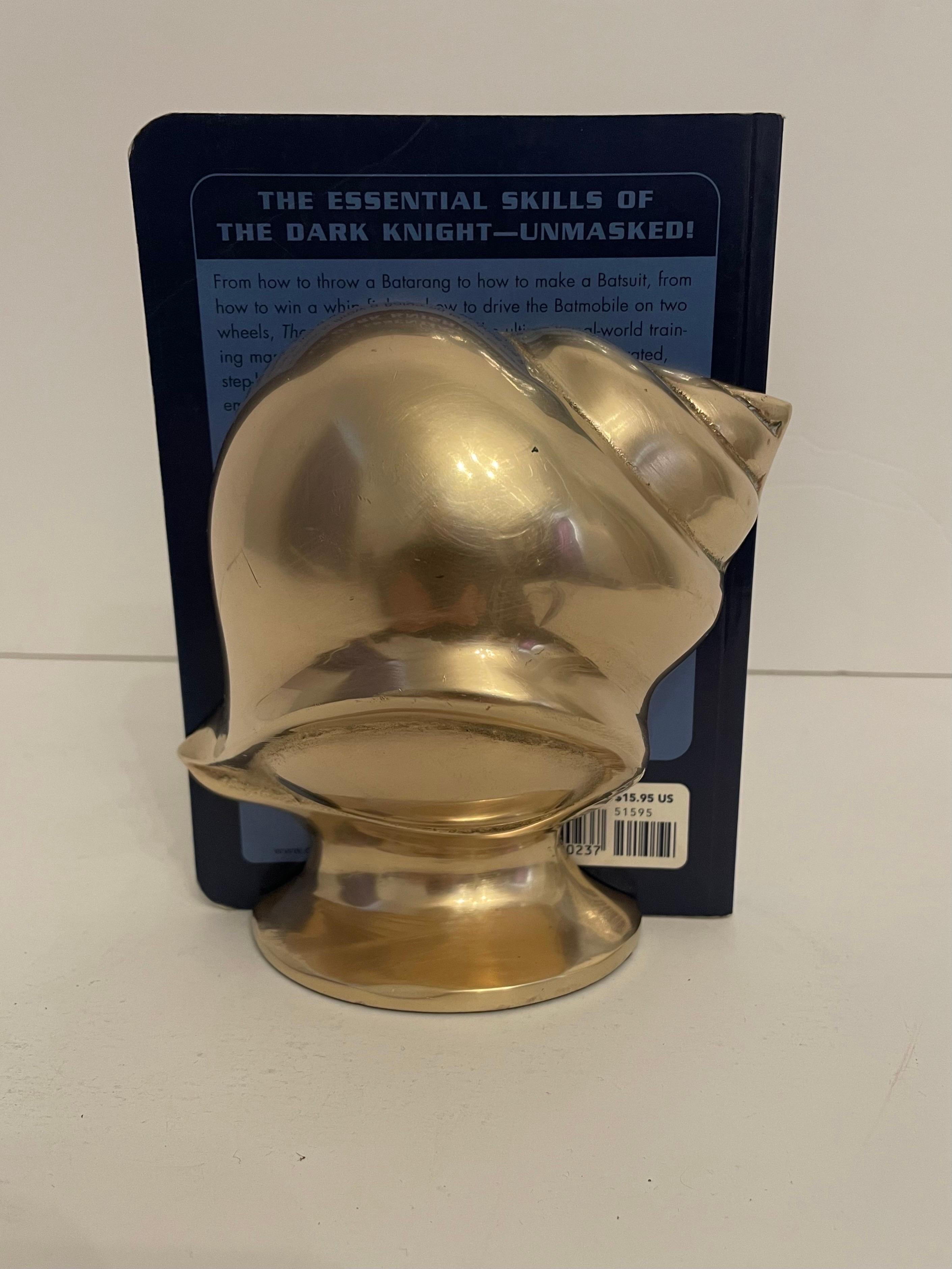 Pair Brass Conch Shell Seashell Nautilus Bookends For Sale 1