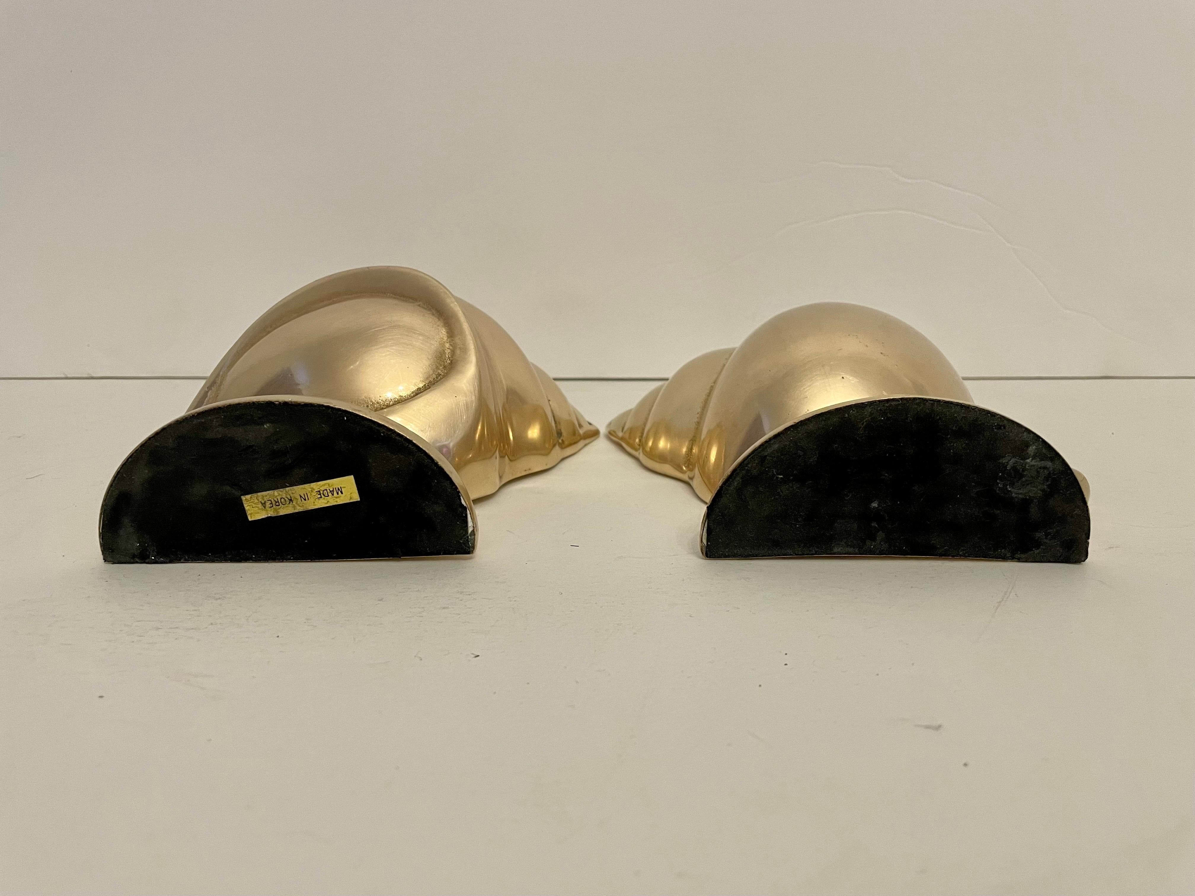 Pair Brass Conch Shell Seashell Nautilus Bookends For Sale 2