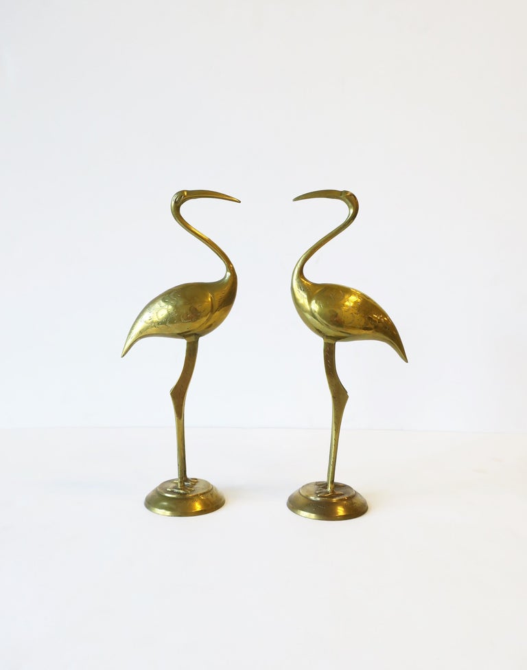 A vintage pair/set of brass crane bird sculptures decorative objects, circa 1970s.

Measurements:
3