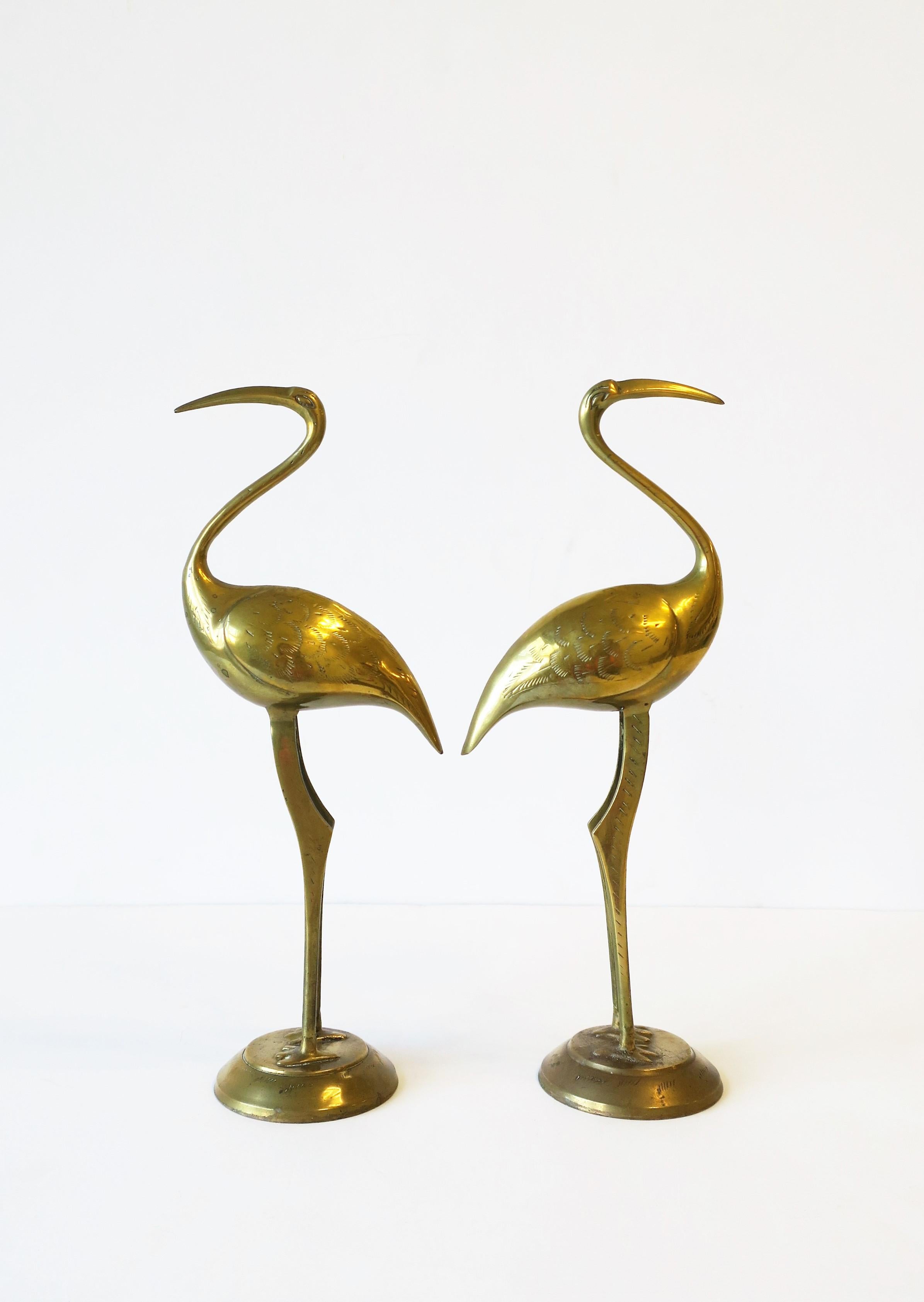 Late 20th Century Pair of Brass Crane Birds, 1970s