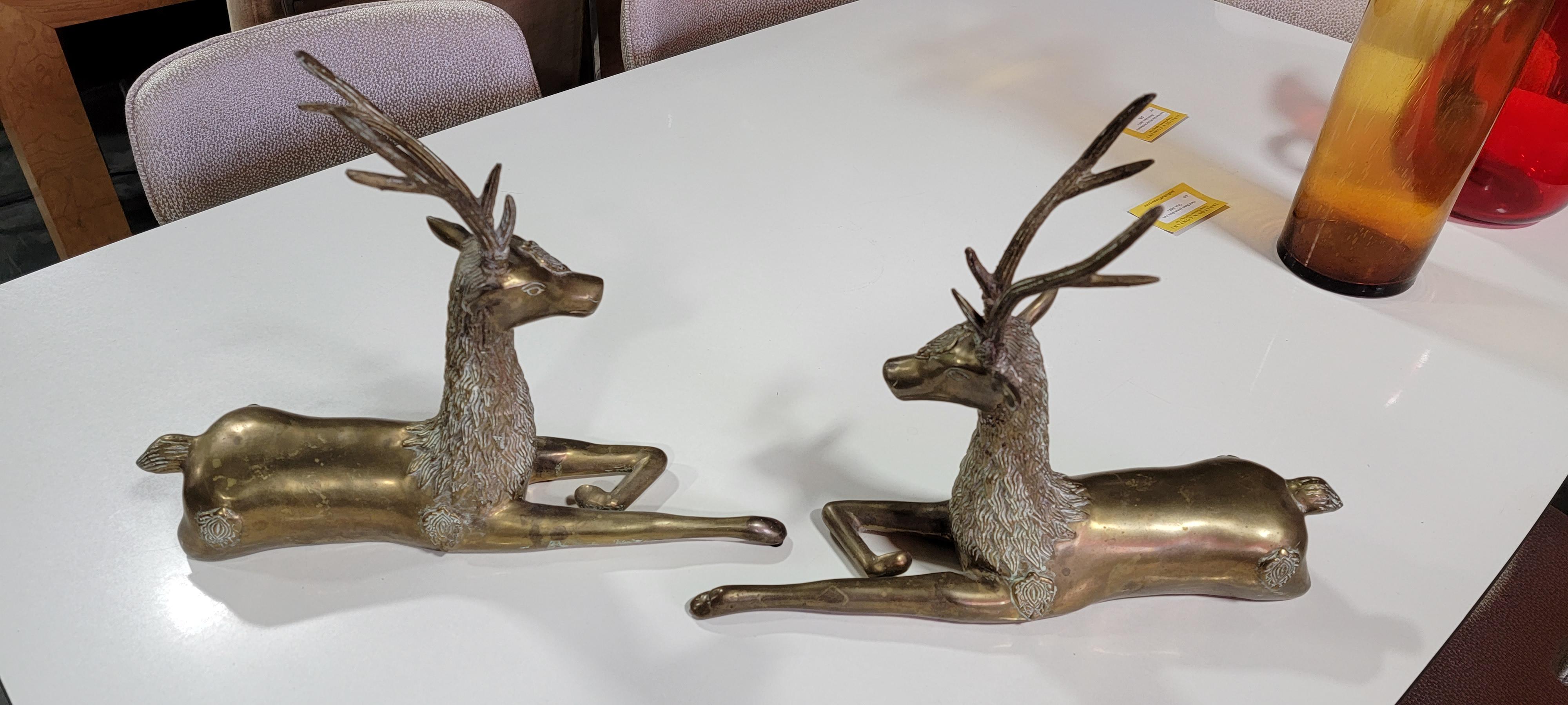 Hollywood Regency Pair Brass Deer 