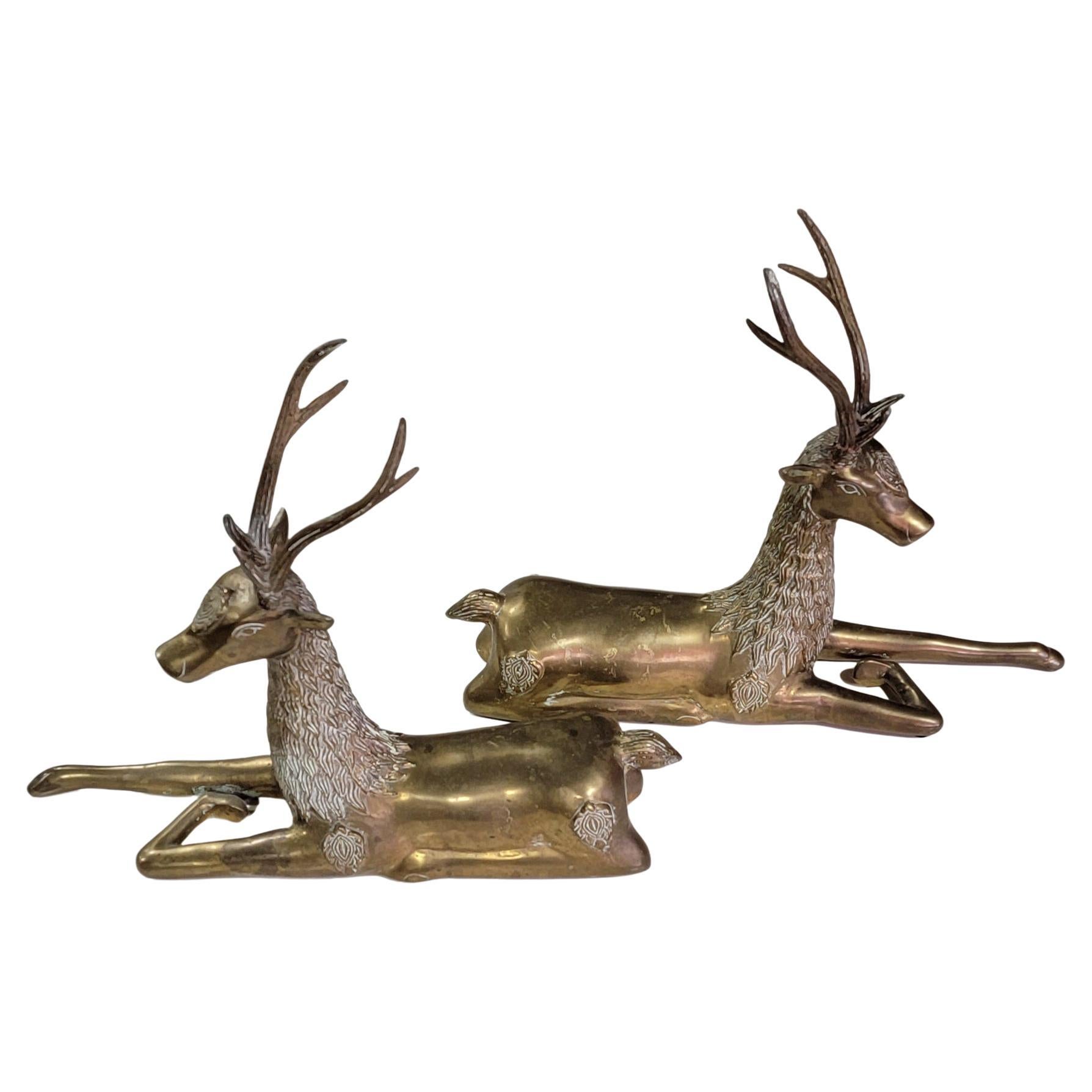Pair Brass Deer 