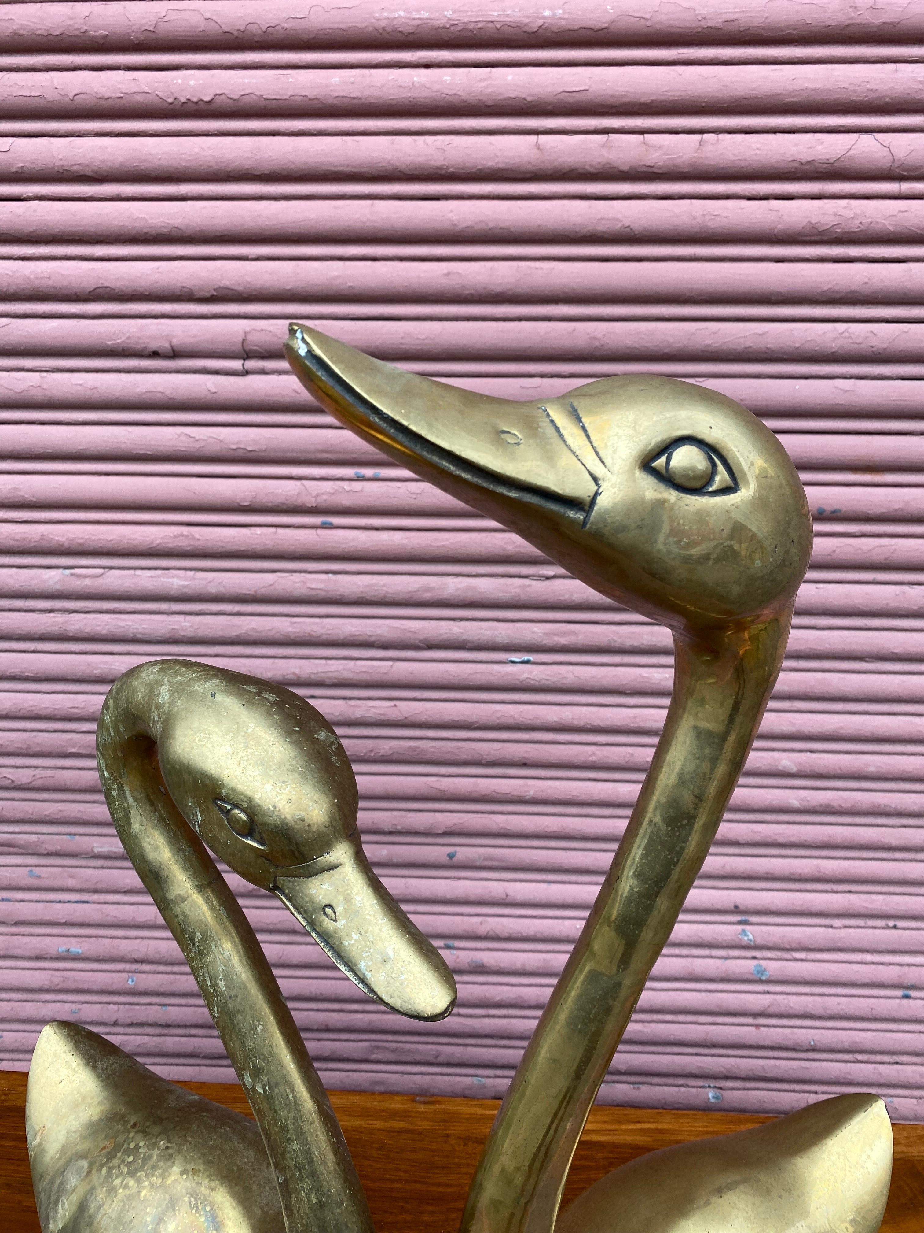 Pair of Brass Ducks with long necks!  One is 27