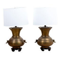 Pair Brass Elephant Lamps
