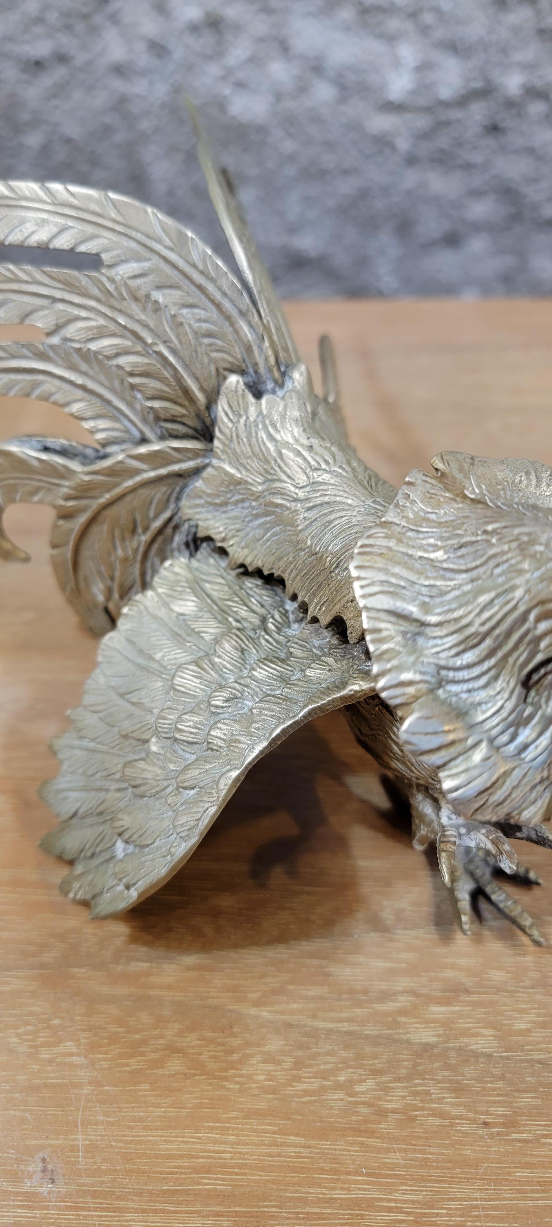 Pair Brass Fighting Roosters 3