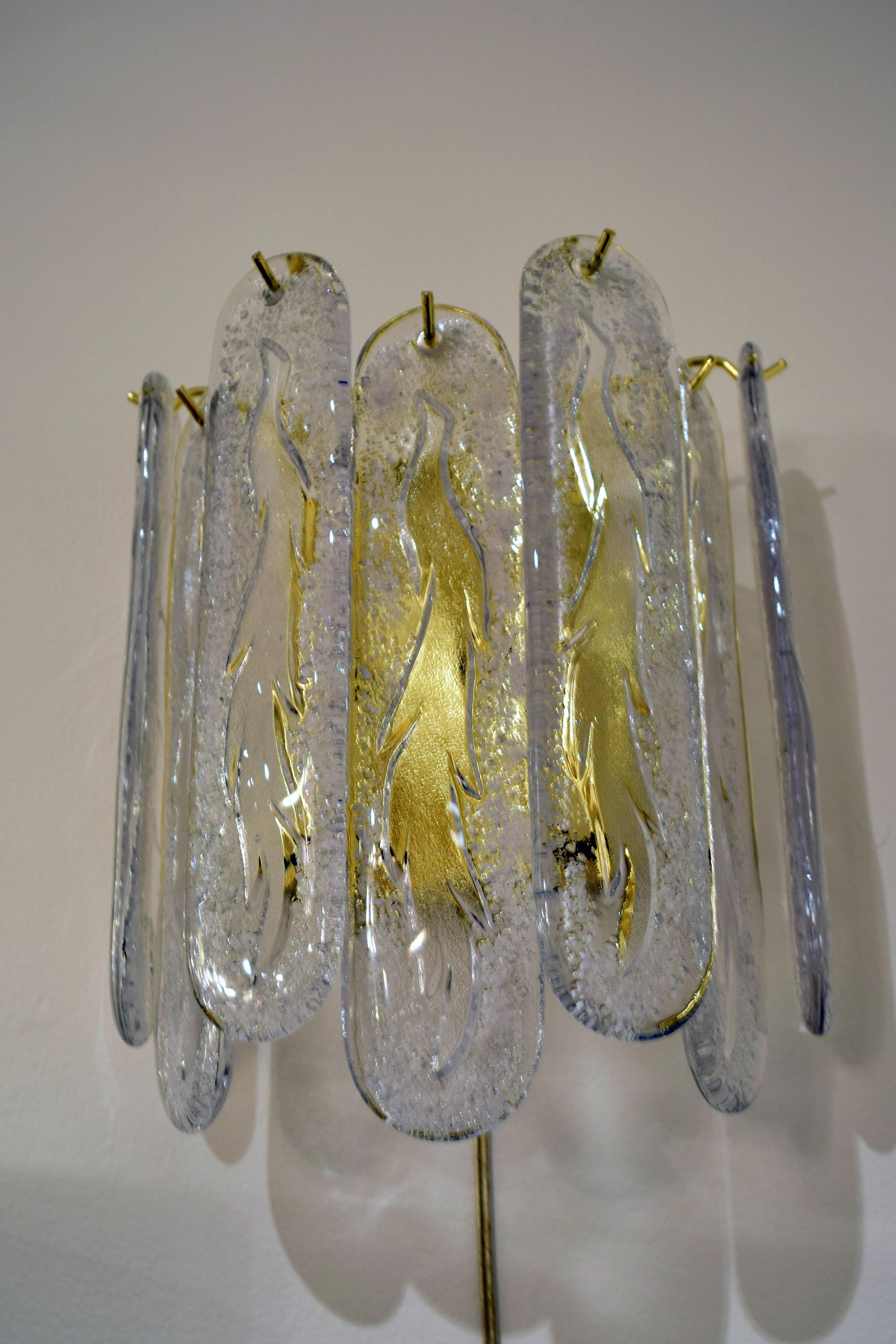 Pair of Brass Framed Midcentury Mazzega Sconces In Good Condition In New York, NY