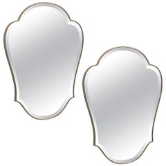 Pair Brass Framed Mirrors With Beading in the Style of Gio Ponti