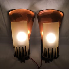 Pair of Brass Glass 1950s Sconces in Style of Gio Ponti