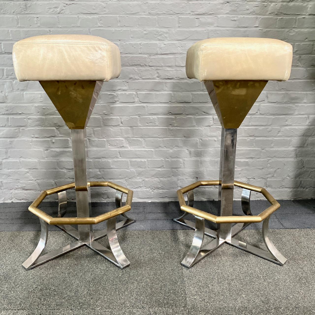 Pair brass Hollywood Regency bar stools For Sale 3