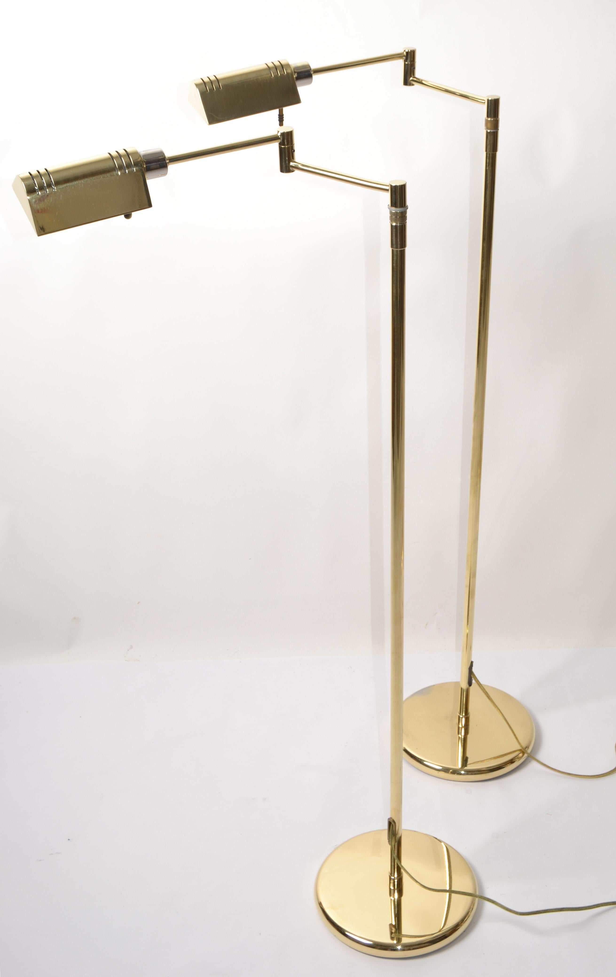 Pair Brass Holtkoetter Leuchten Hight Adjustable Floor Lamp Mid-Century Modern For Sale 7