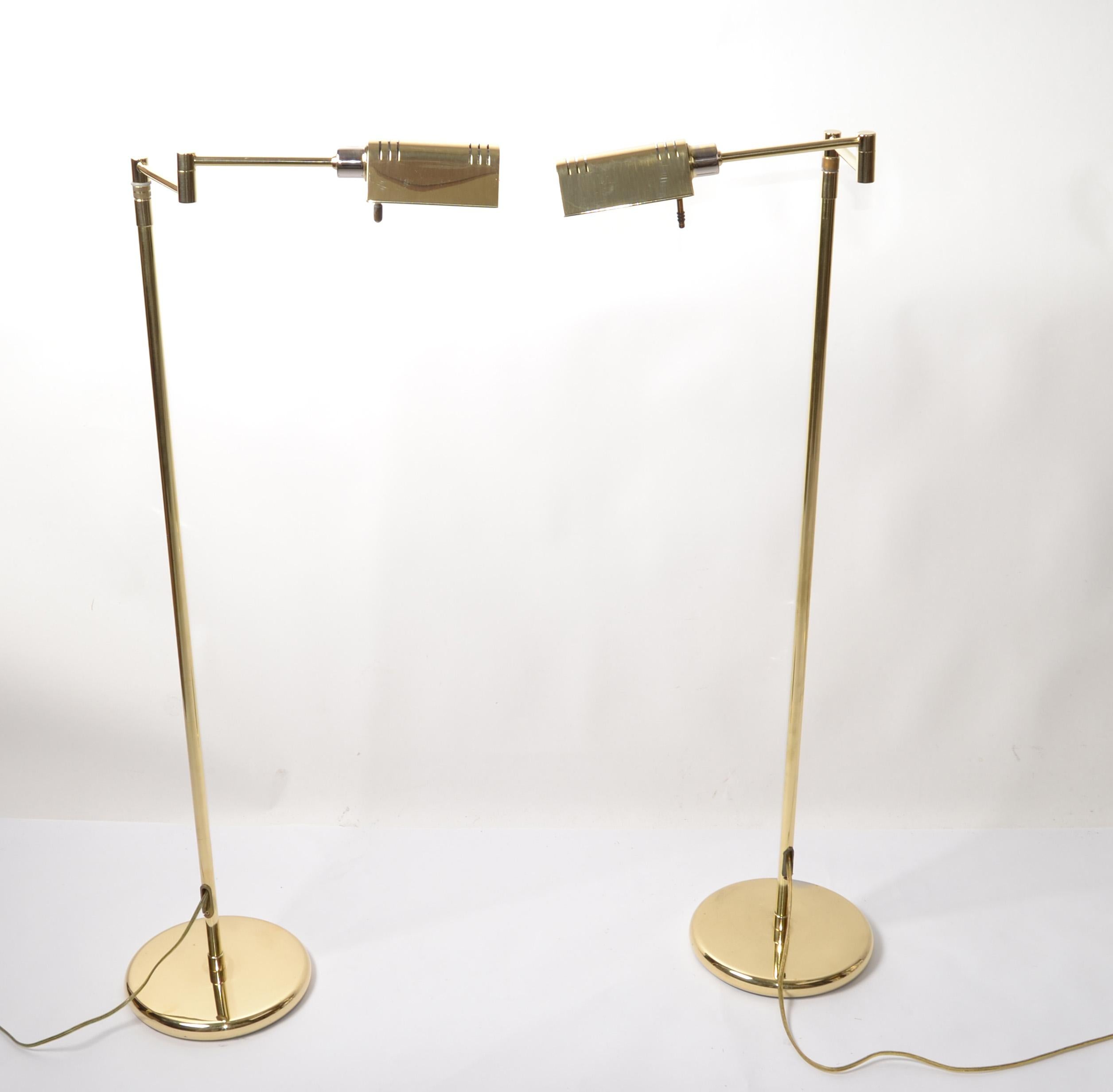 Bauhaus Pair Brass Holtkoetter Leuchten Hight Adjustable Floor Lamp Mid-Century Modern For Sale