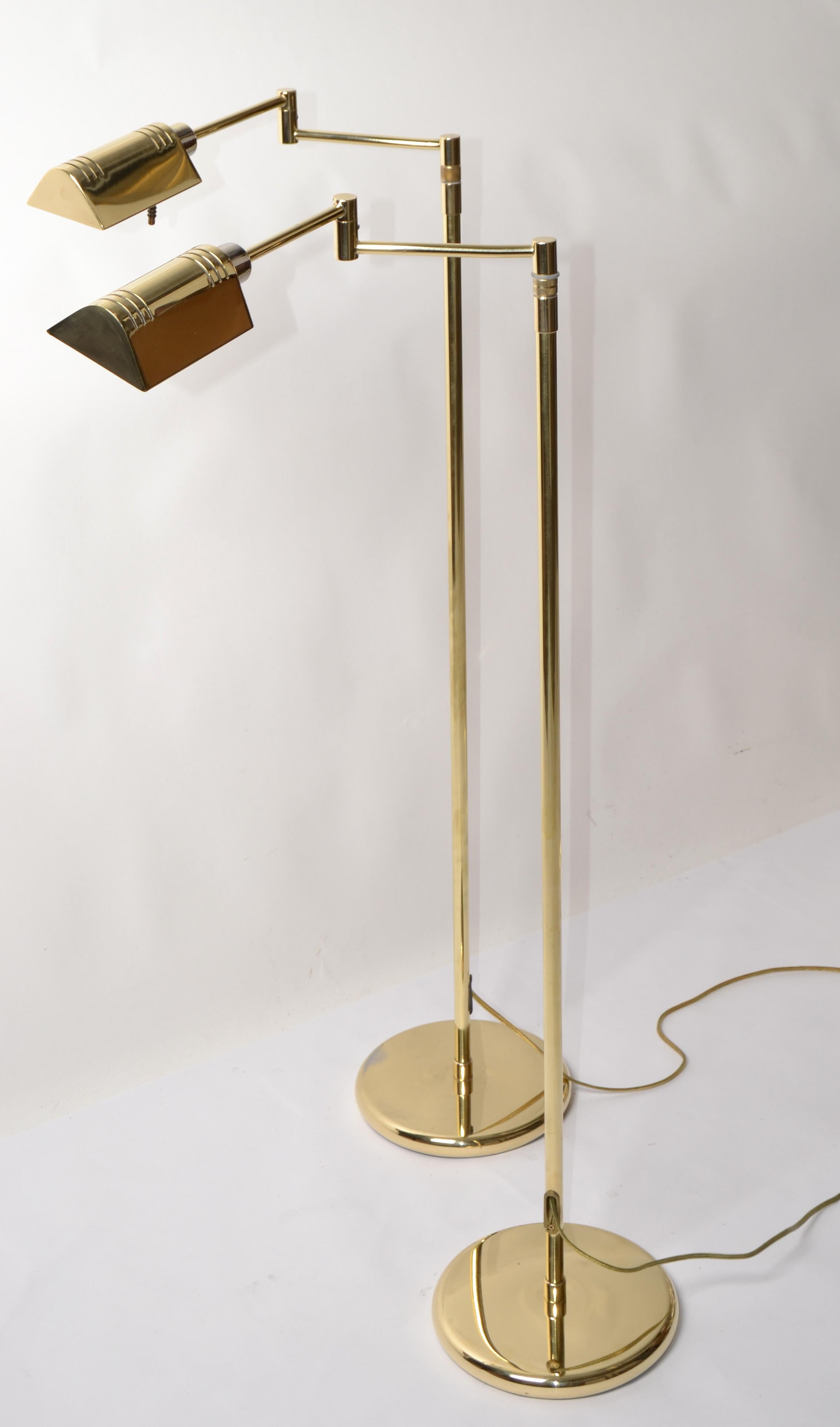 Bauhaus Pair Brass Holtkoetter Leuchten Hight Adjustable Floor Lamp Mid-Century Modern For Sale