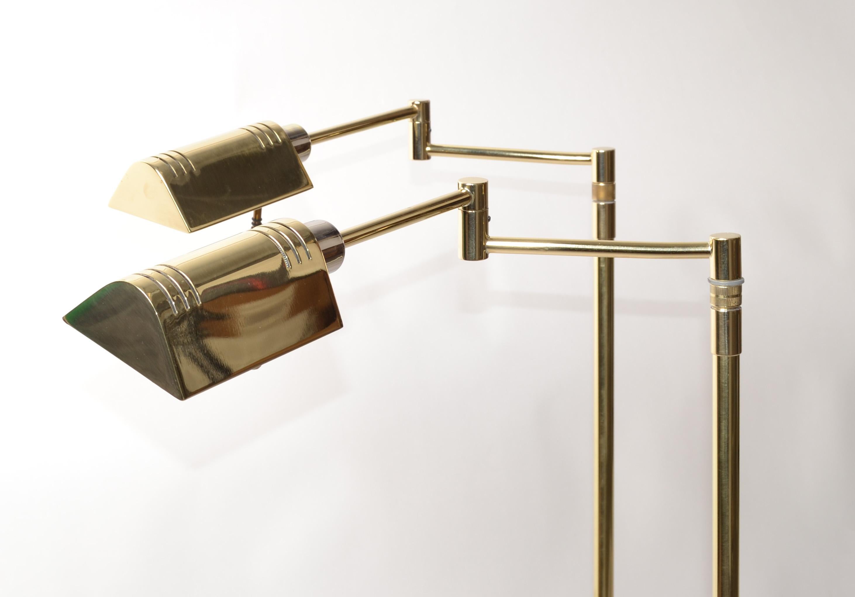 20th Century Pair Brass Holtkoetter Leuchten Hight Adjustable Floor Lamp Mid-Century Modern For Sale