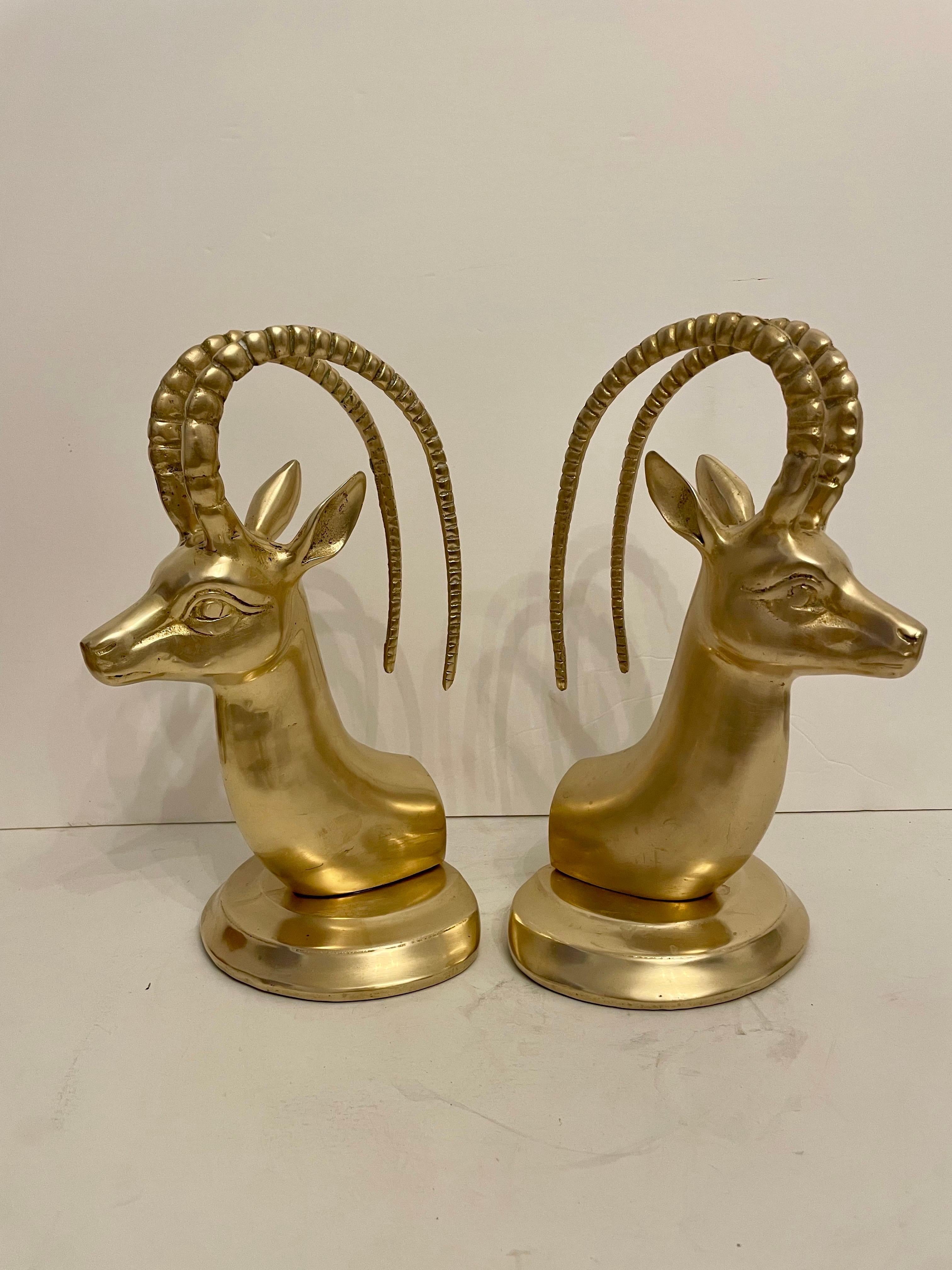 Hollywood Regency Pair Brass Ibex Bookends