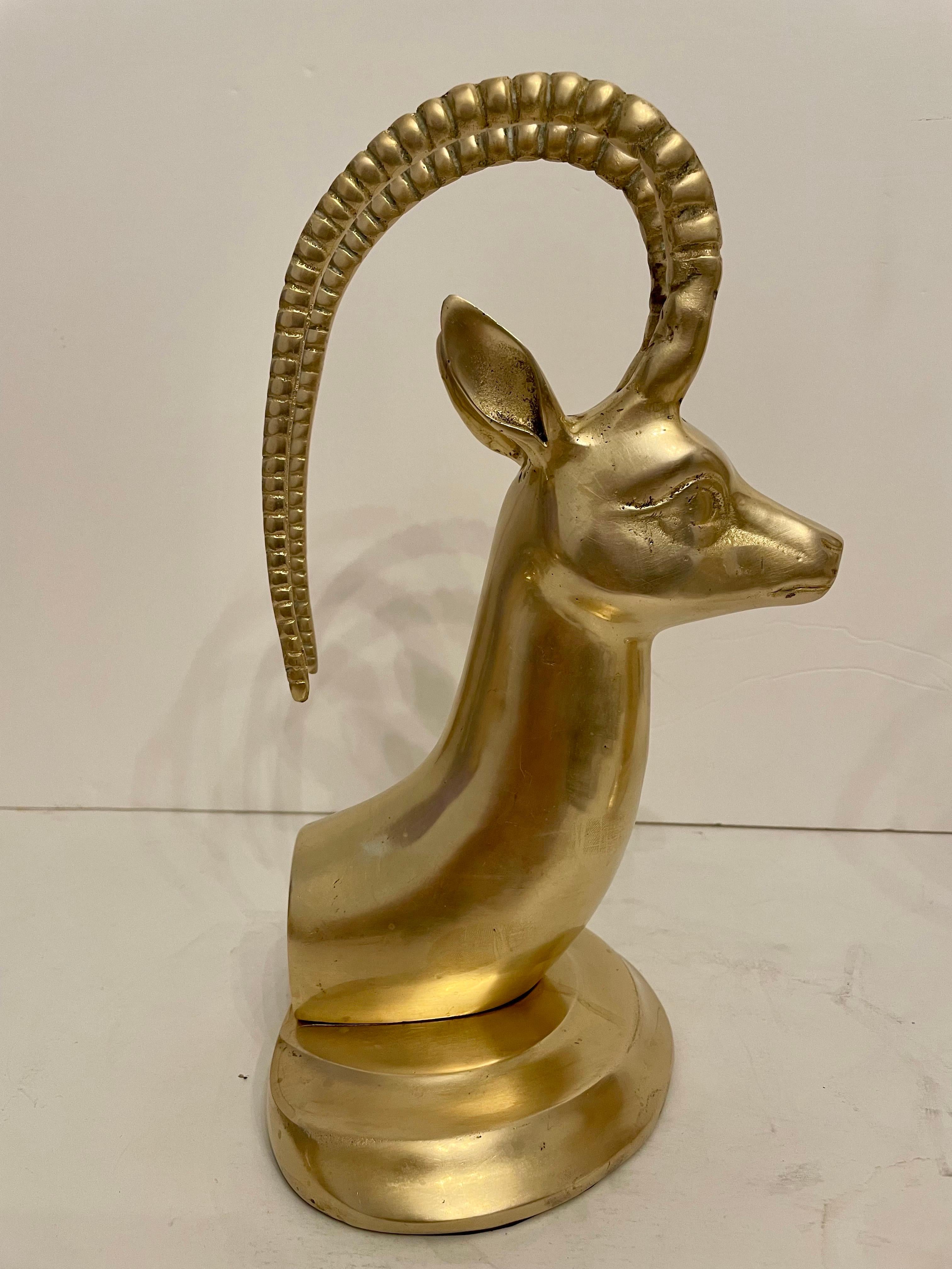 Cast Pair Brass Ibex Bookends