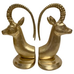Pair Brass Ibex Bookends