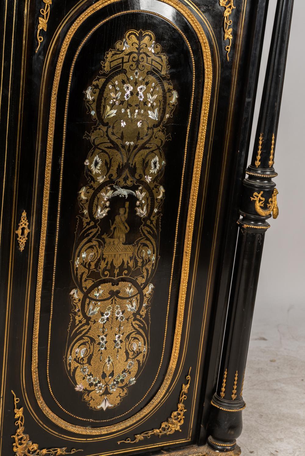 Pair Brass-Inlaid Ebonized Cabinets, French For Sale 4