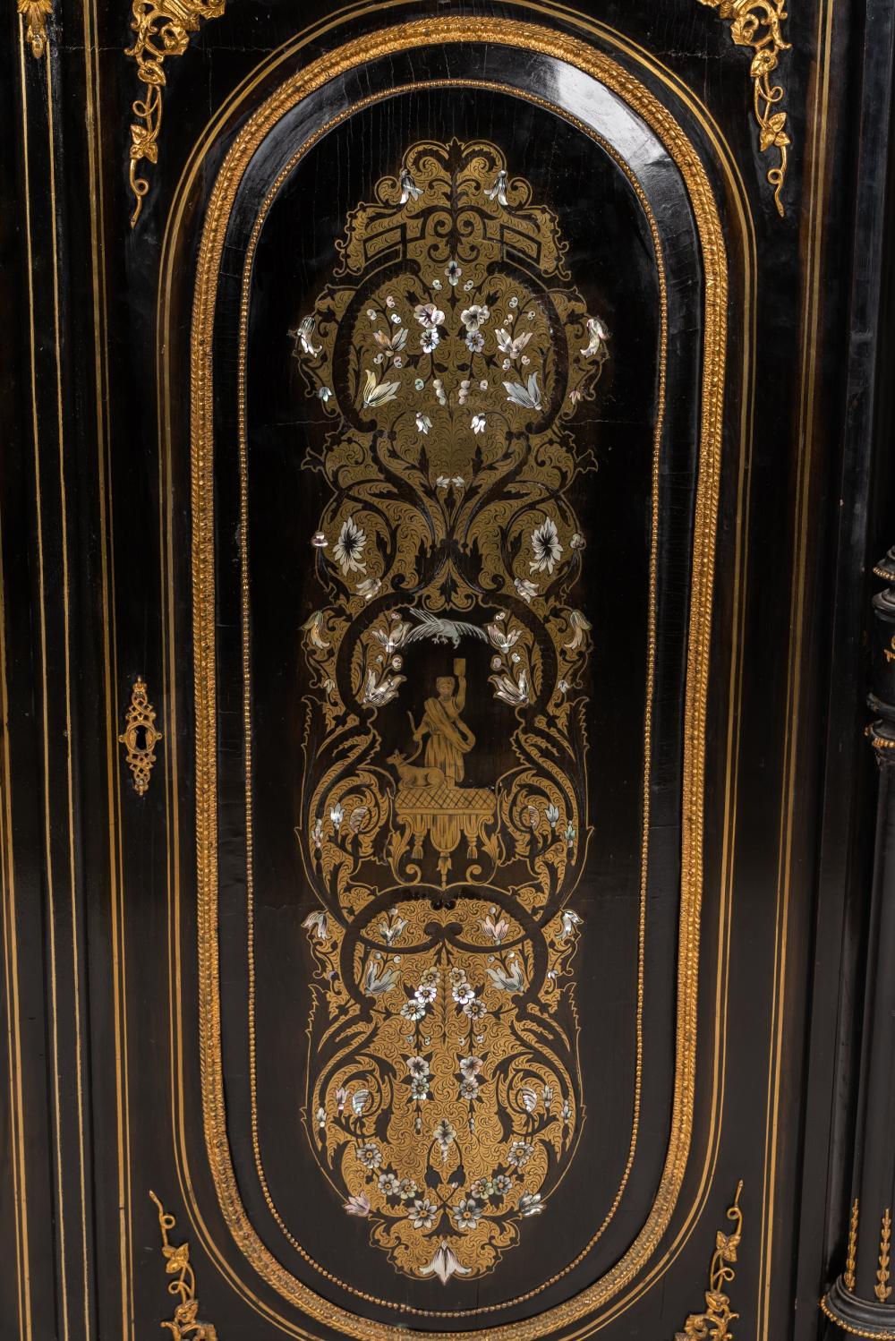 Pair Brass-Inlaid Ebonized Cabinets, French For Sale 5