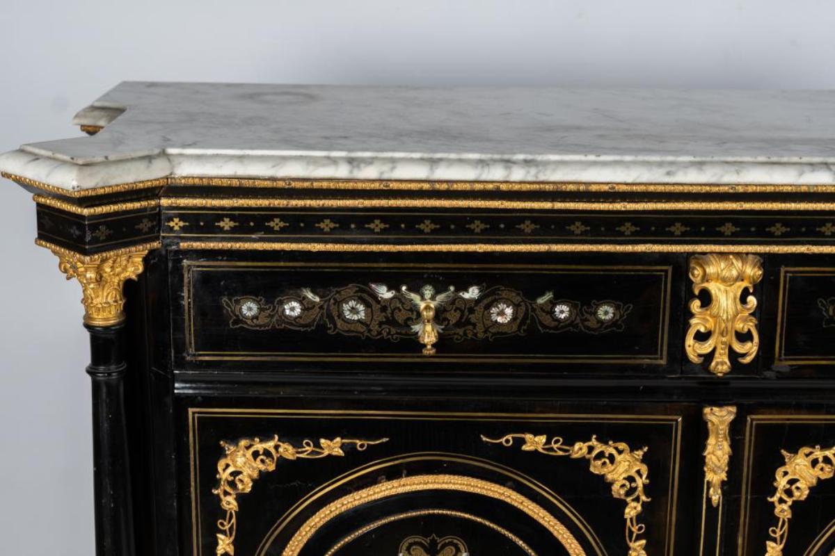 Pair Brass-Inlaid Ebonized Cabinets, French For Sale 8