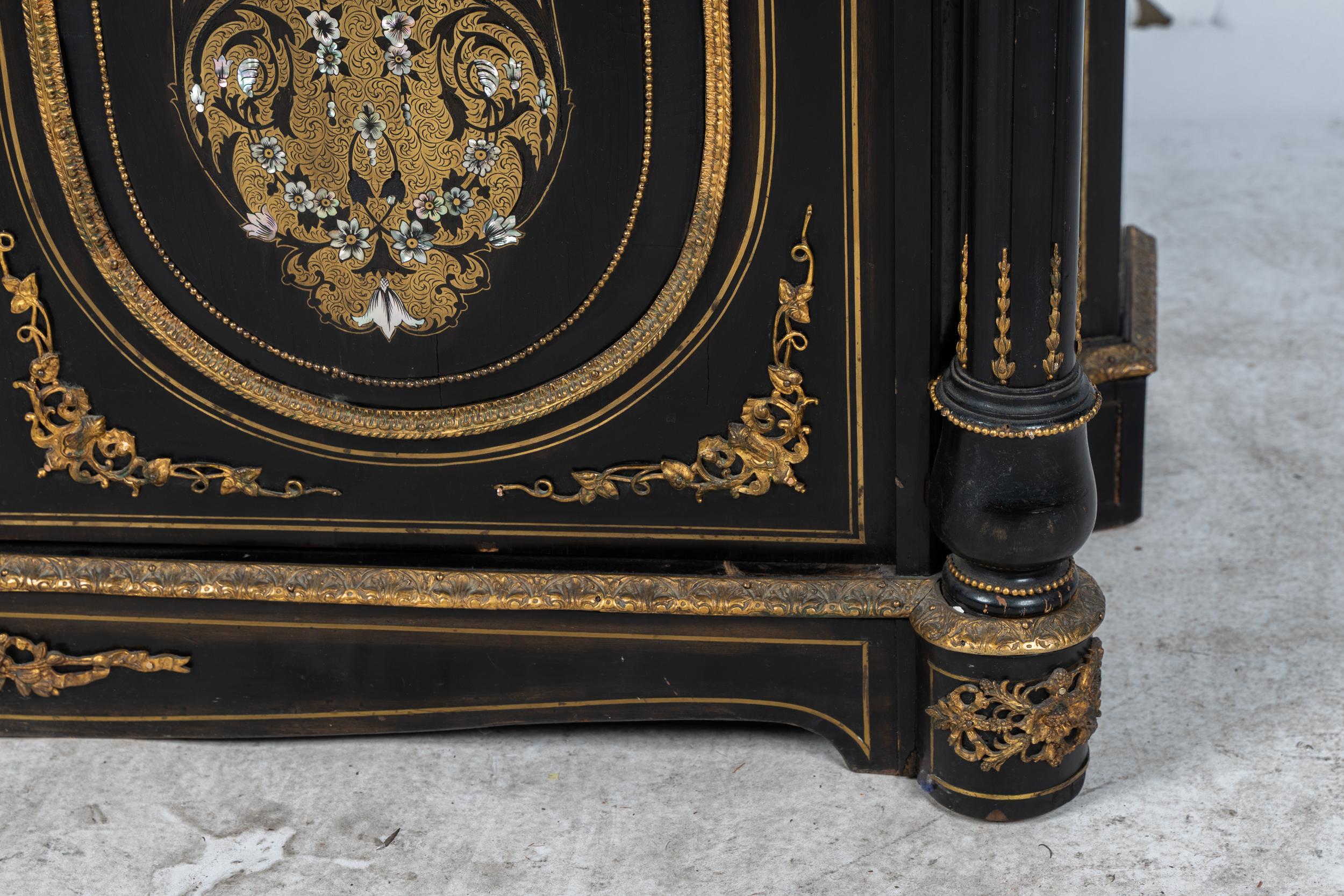 Pair Brass-Inlaid Ebonized Cabinets, French For Sale 9