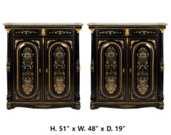 Pair Brass-Inlaid Ebonized Cabinets, French